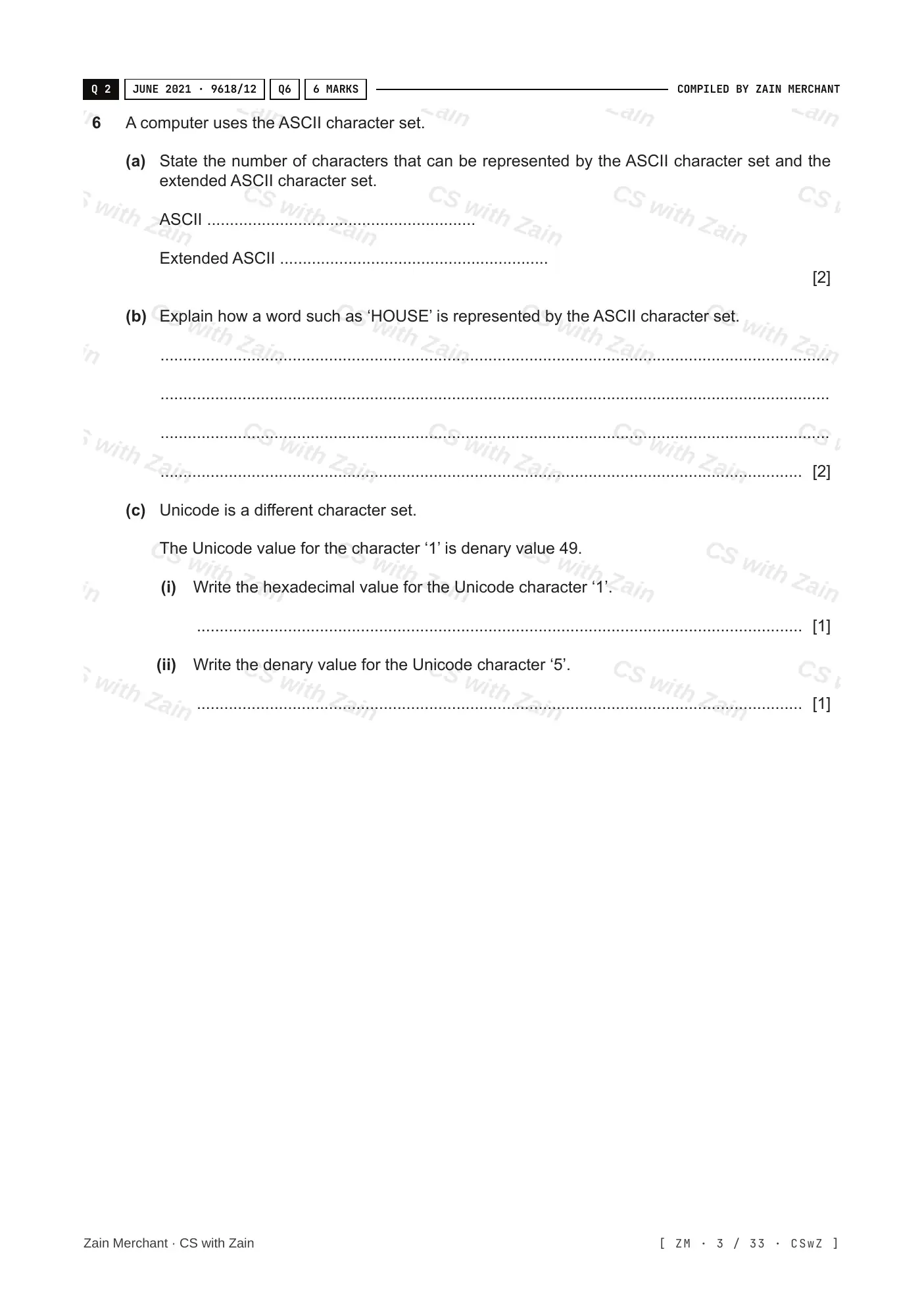 1.1 Data Representation questions, page 2