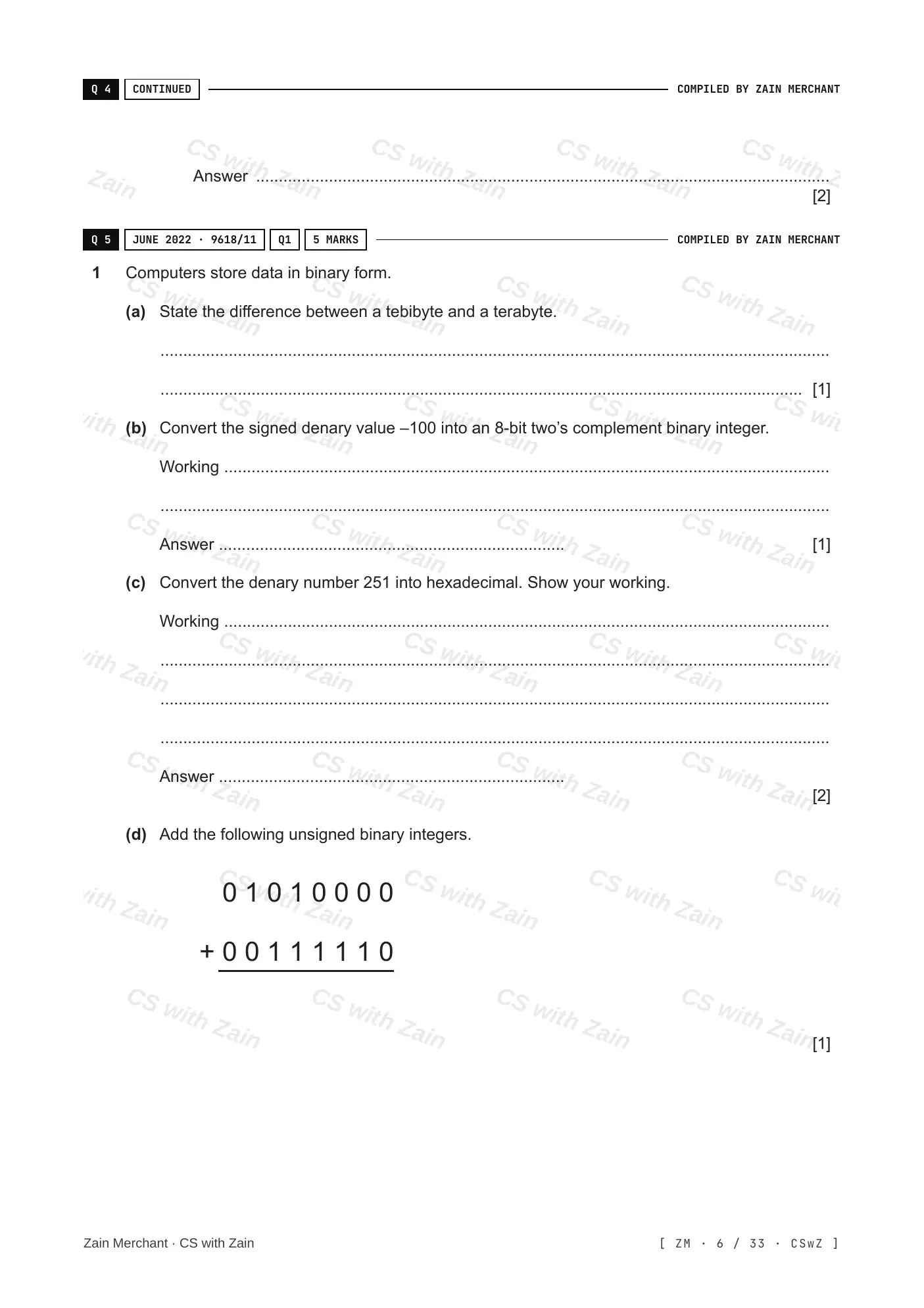 1.1 Data Representation questions, page 5