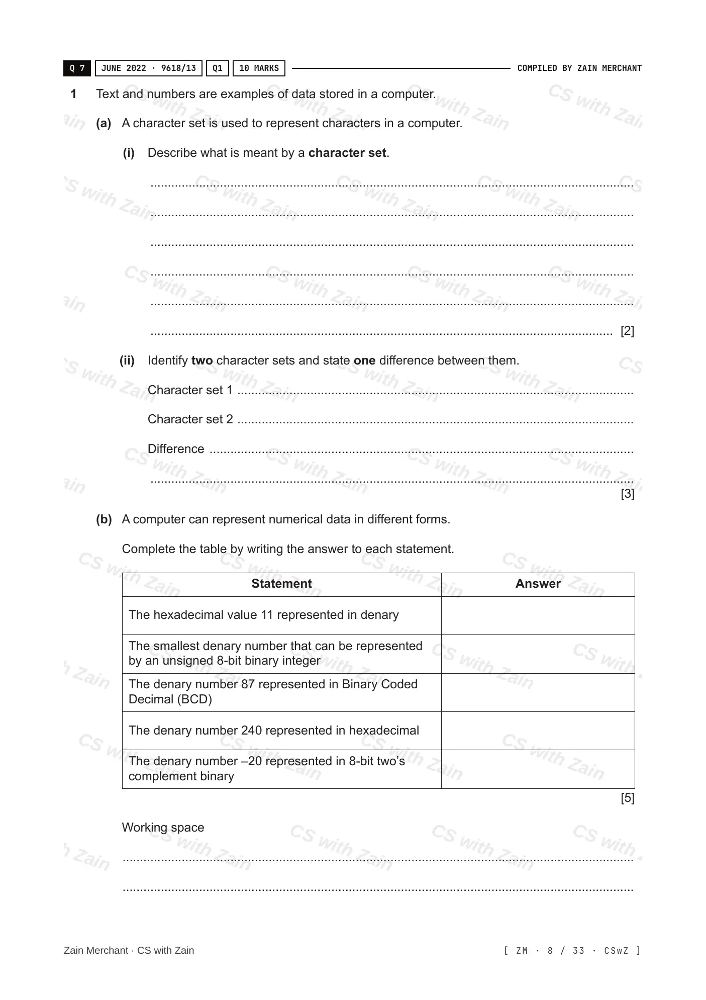 1.1 Data Representation questions, page 7