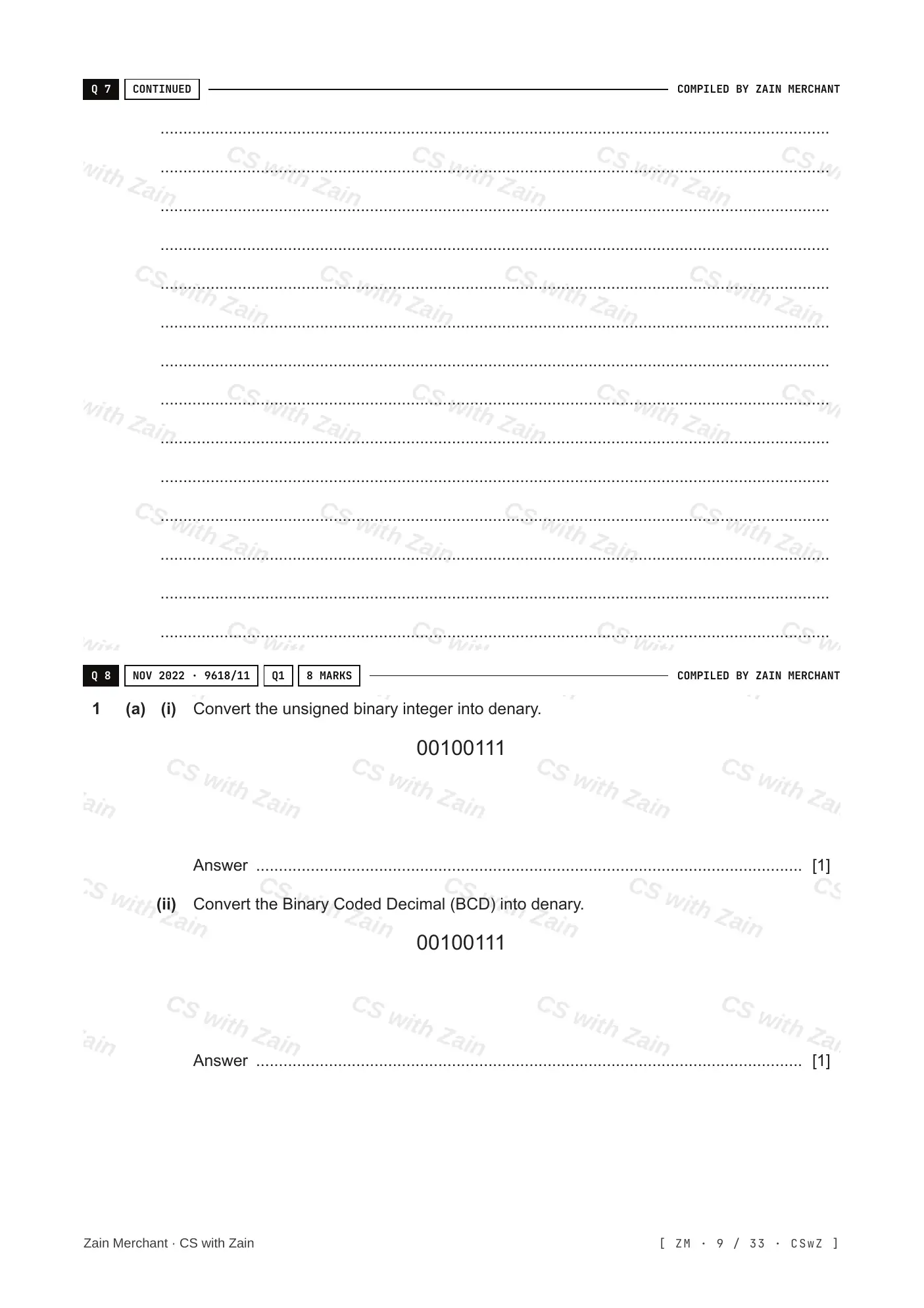 1.1 Data Representation questions, page 8