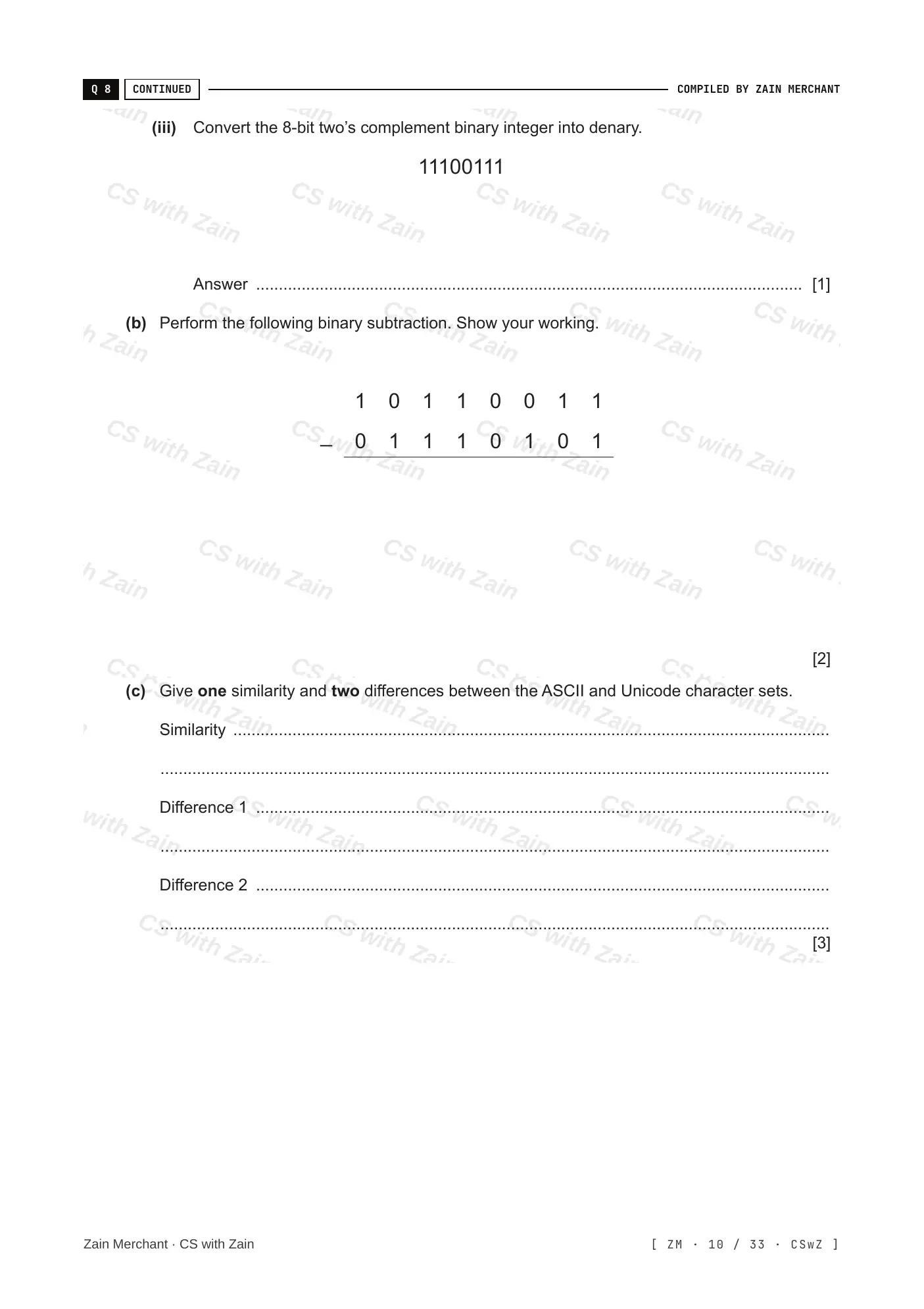 1.1 Data Representation questions, page 9