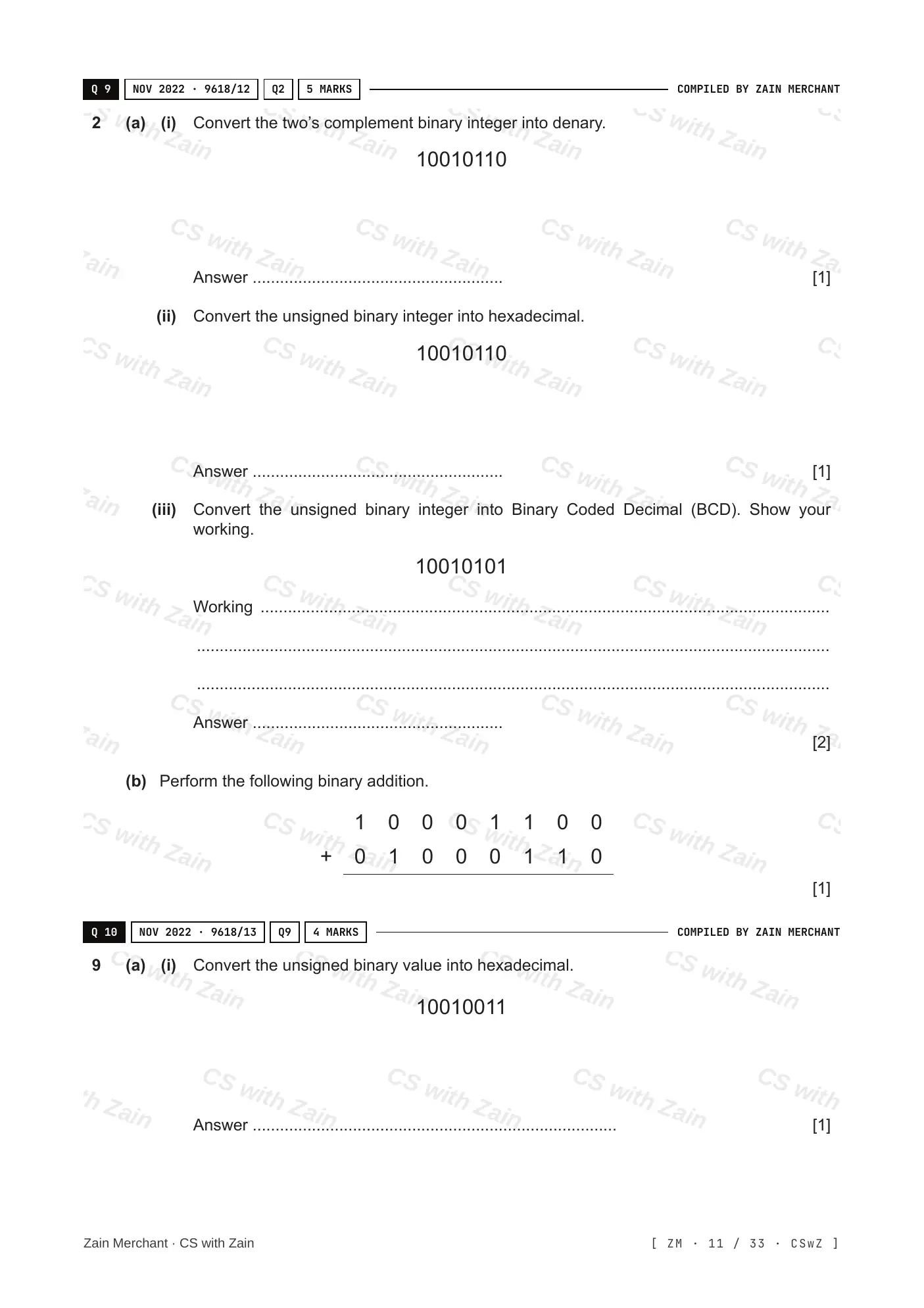 1.1 Data Representation questions, page 10