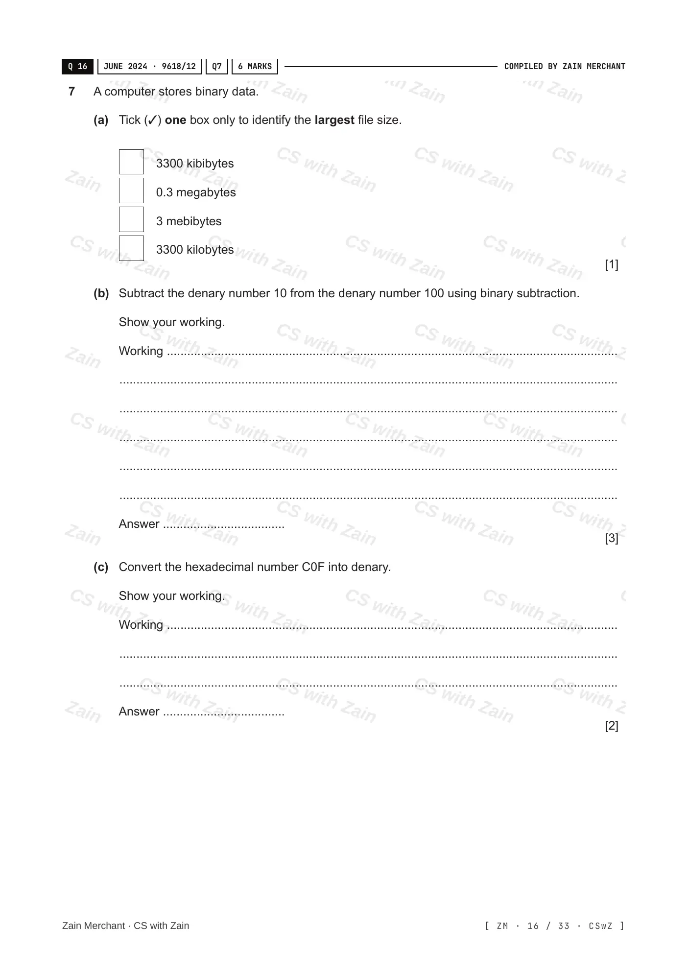 1.1 Data Representation questions, page 15