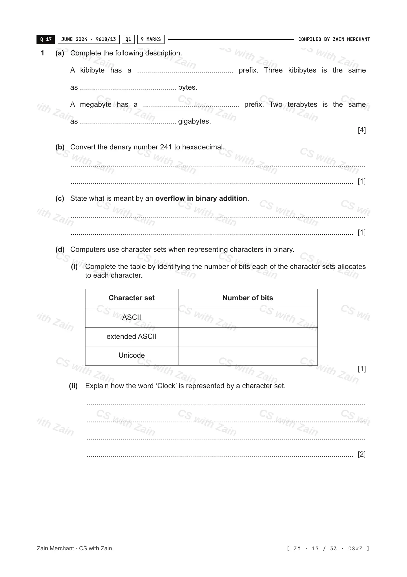 1.1 Data Representation questions, page 16