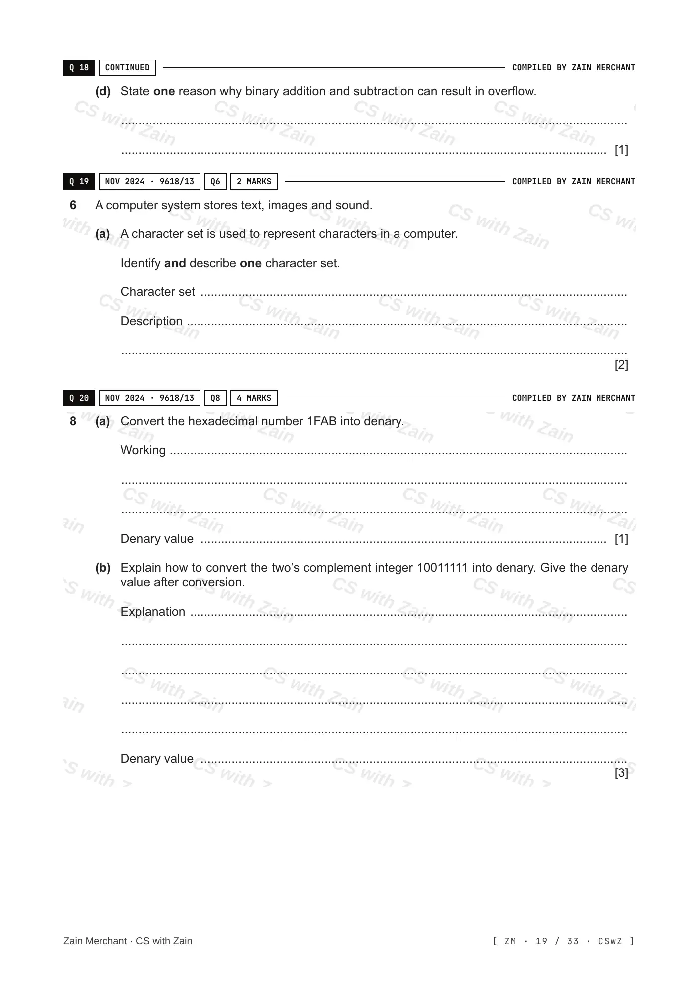 1.1 Data Representation questions, page 18