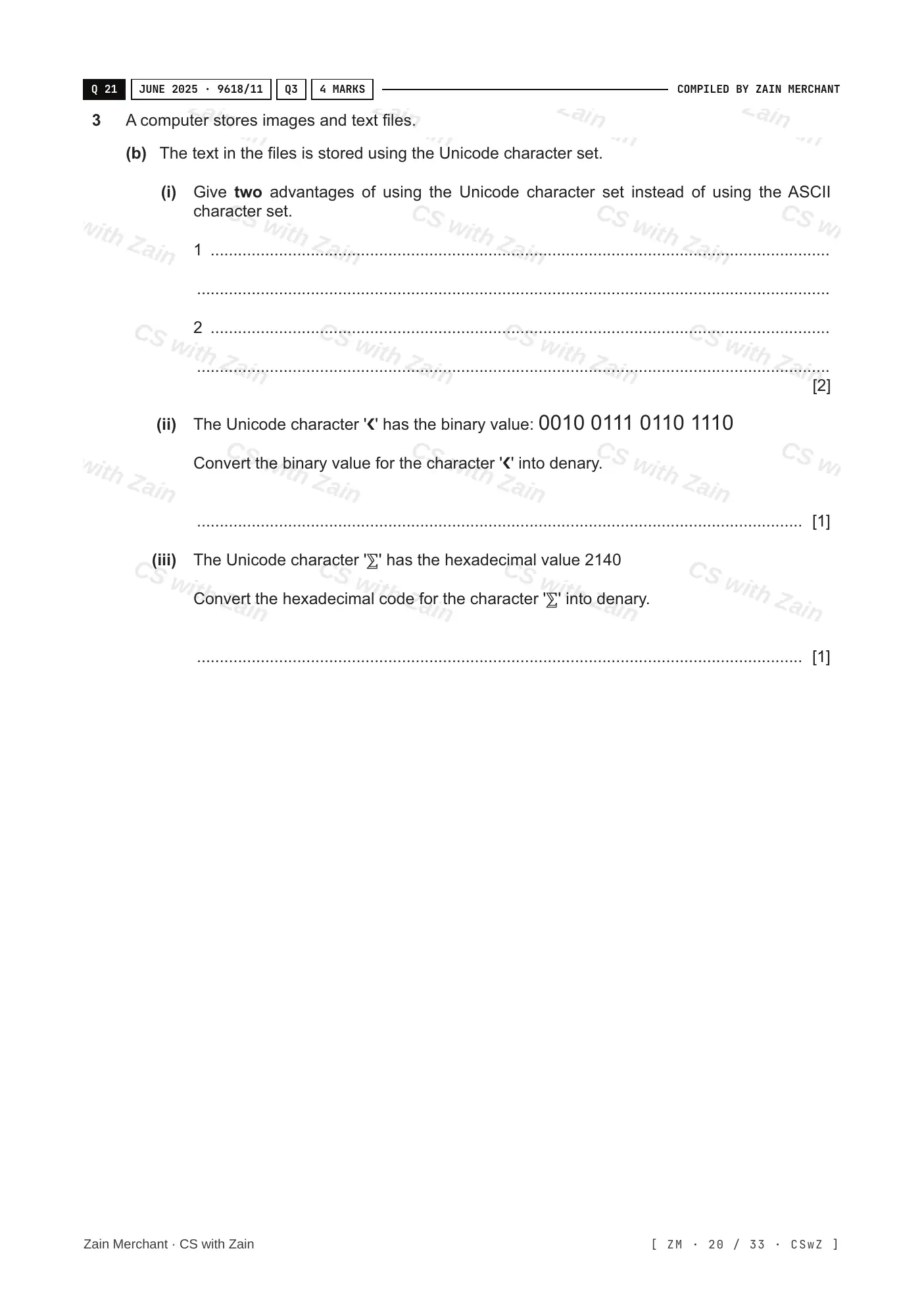 1.1 Data Representation questions, page 19