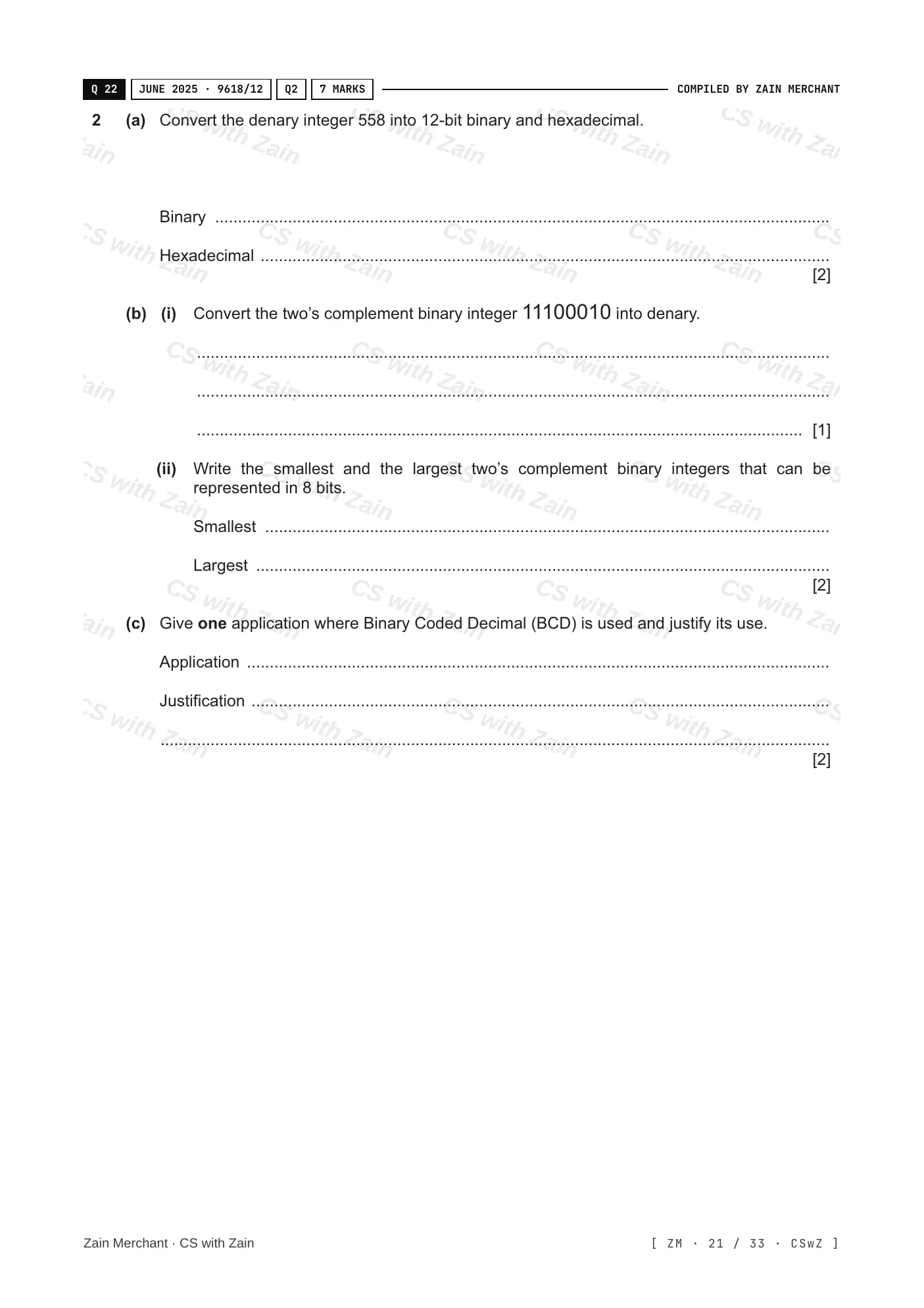 1.1 Data Representation questions, page 20