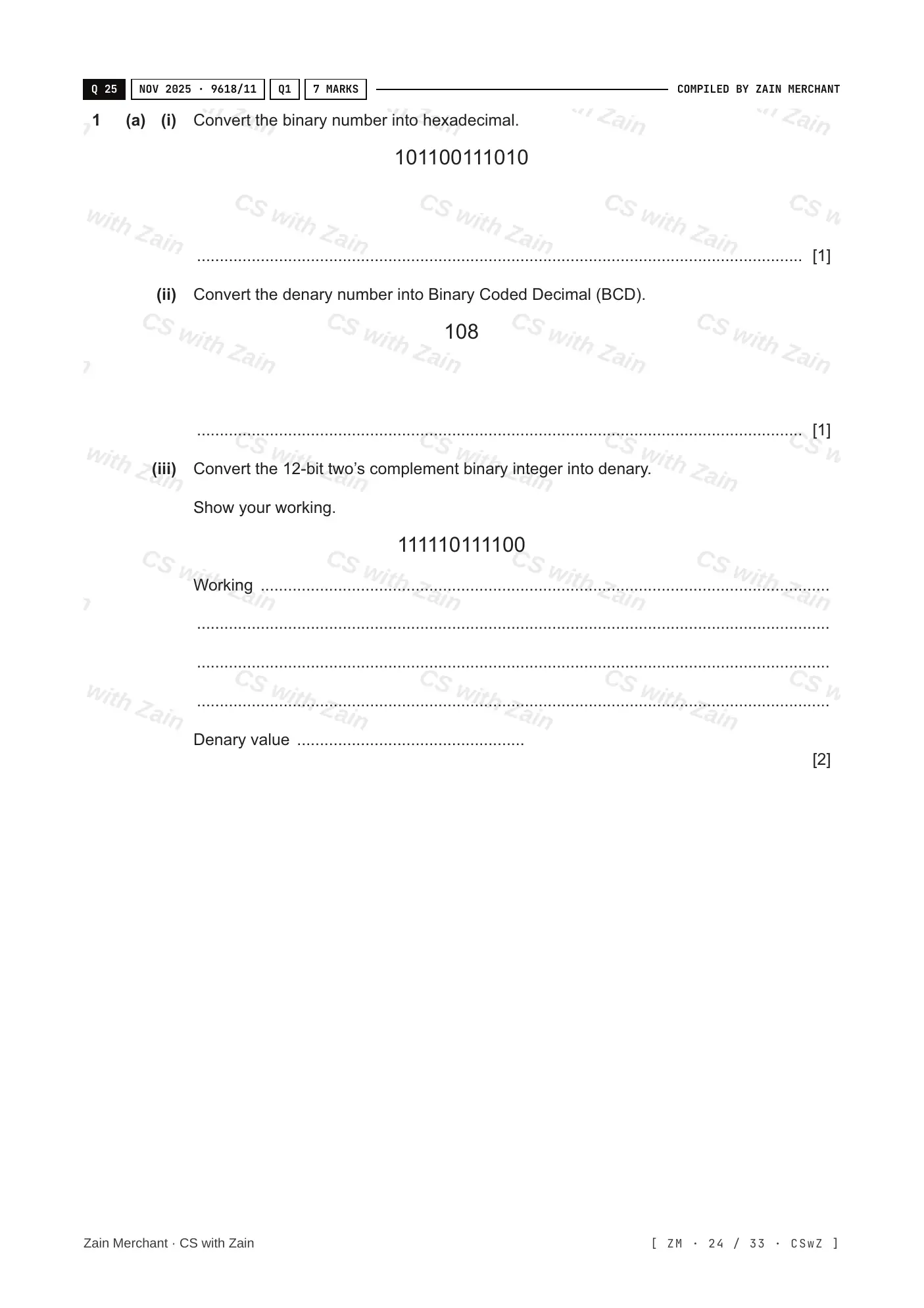 1.1 Data Representation questions, page 23