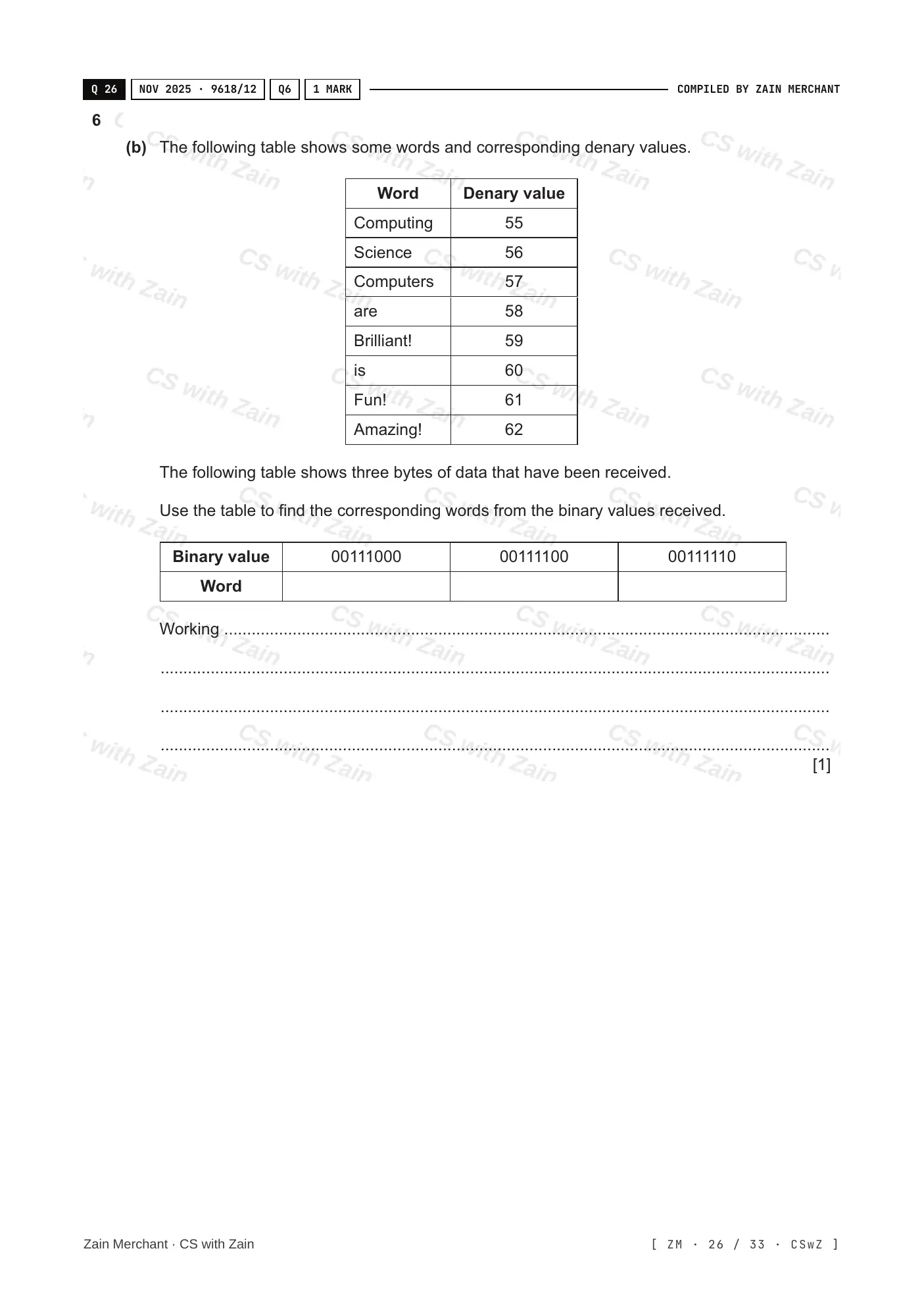 1.1 Data Representation questions, page 25