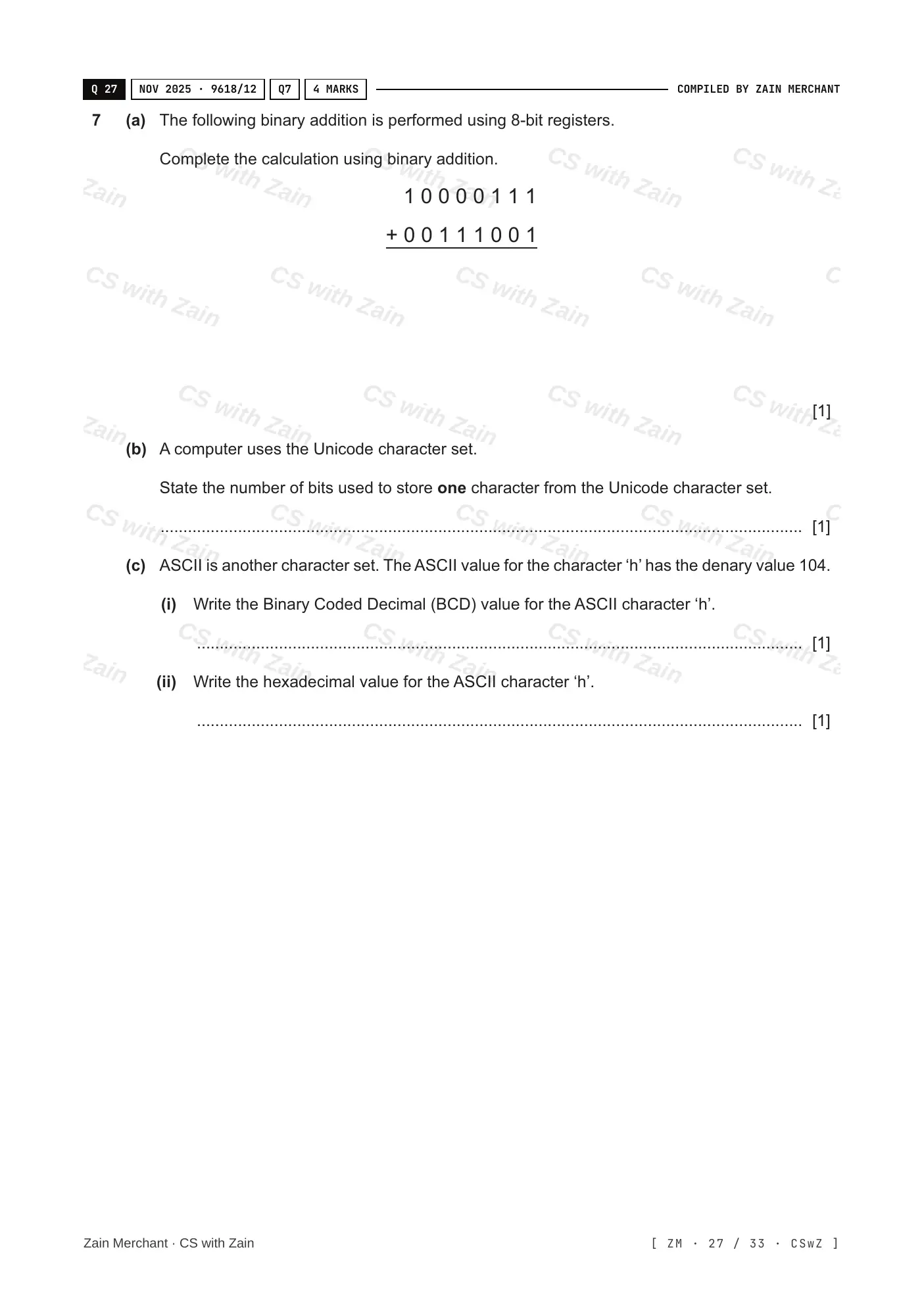 1.1 Data Representation questions, page 26
