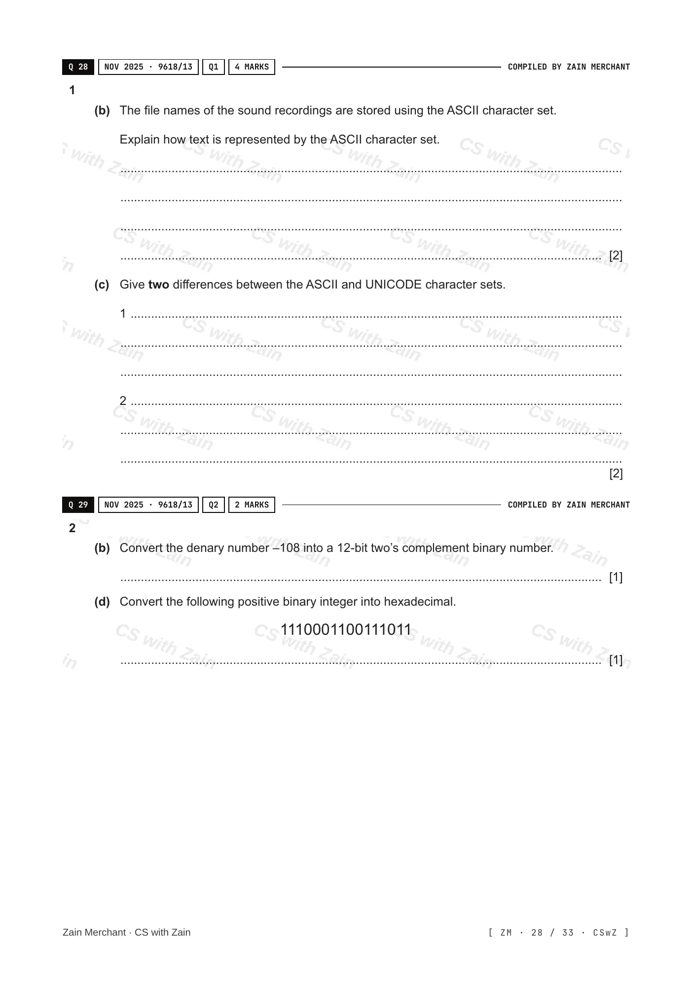 1.1 Data Representation questions, page 27