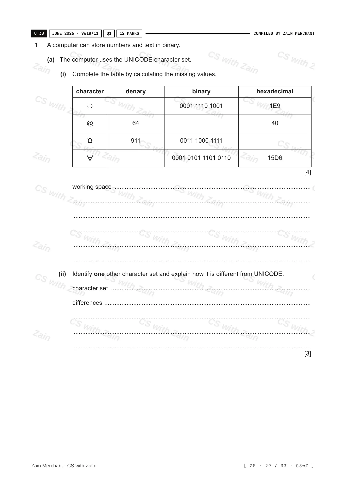 1.1 Data Representation questions, page 28