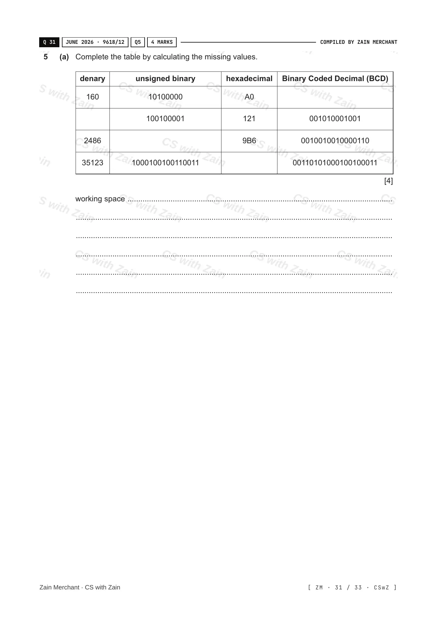 1.1 Data Representation questions, page 30