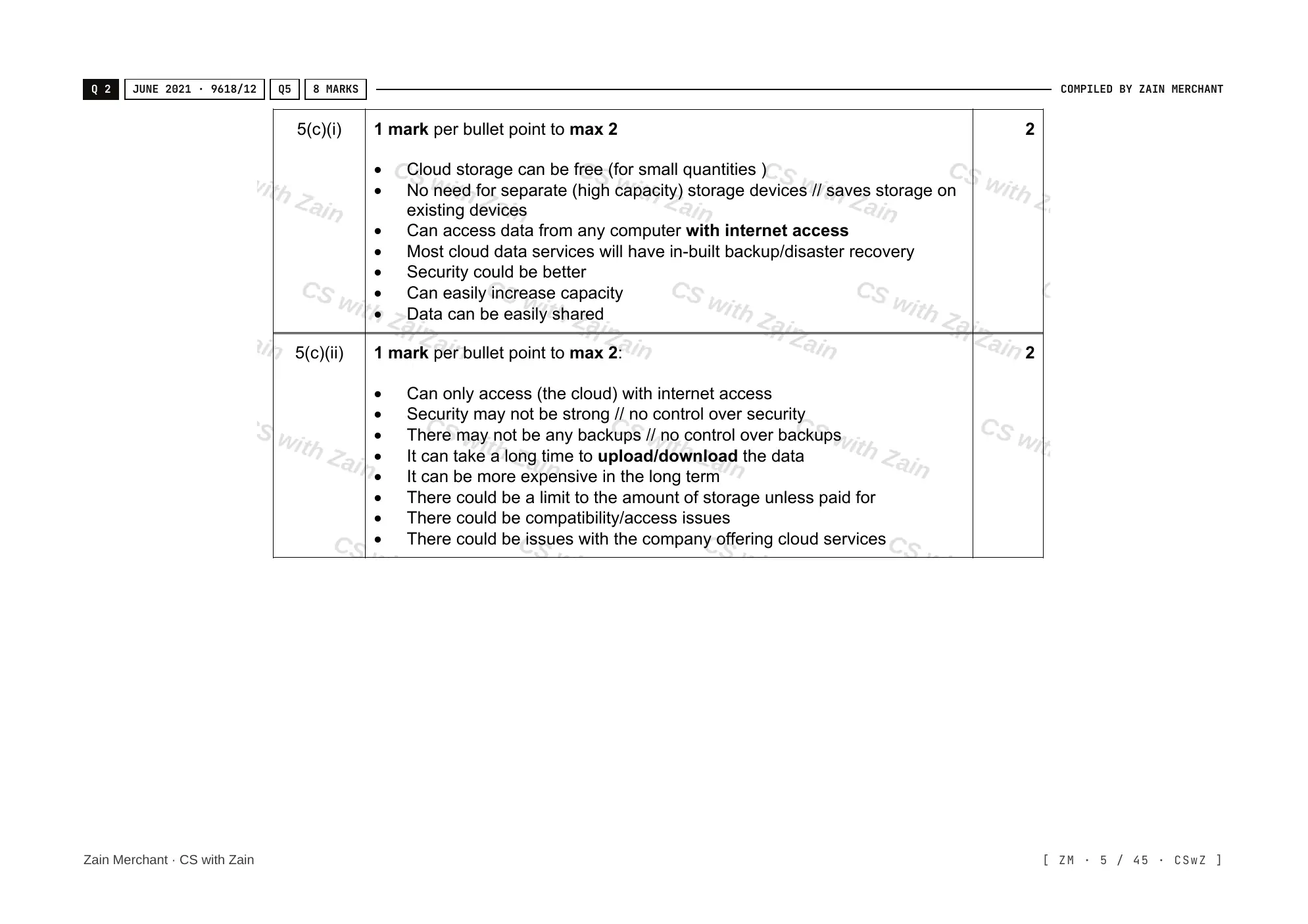 2.1 Networks including the internet mark scheme, page 4