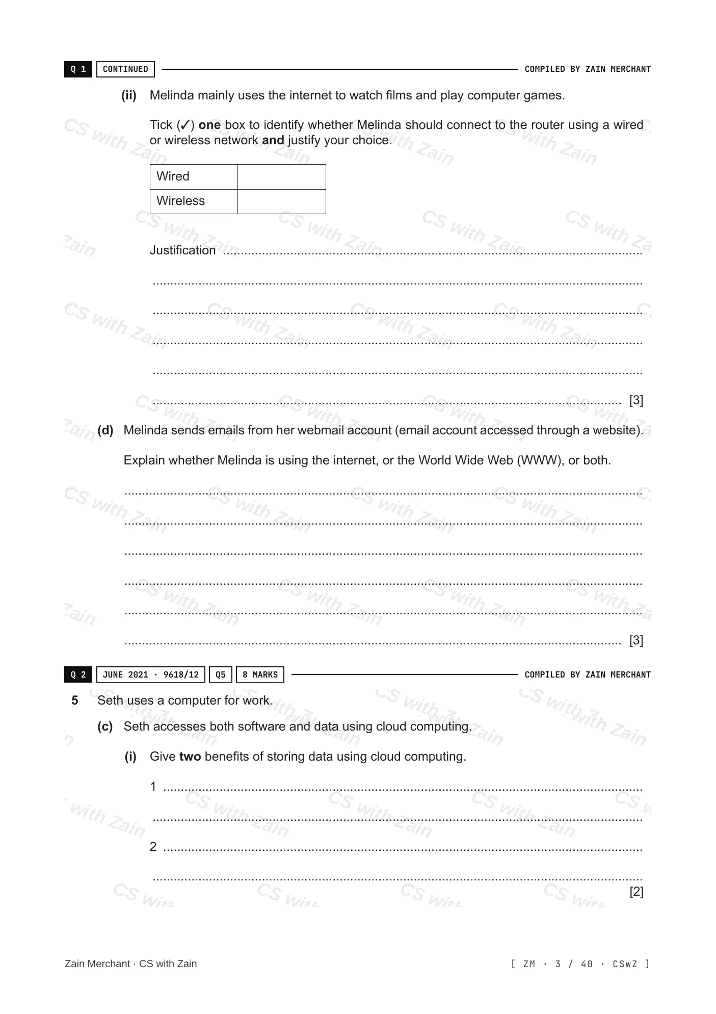 2.1 Networks including the internet questions, page 2