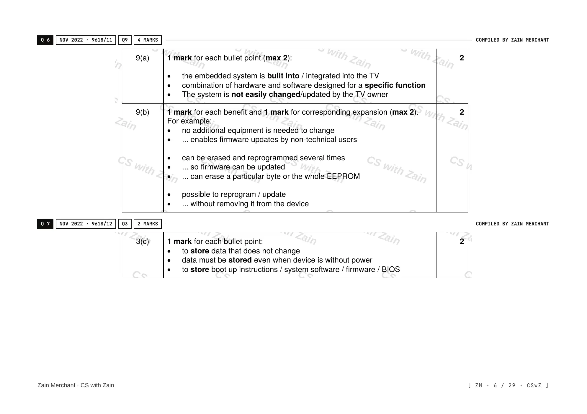 3.1 Computers and their components mark scheme, page 5