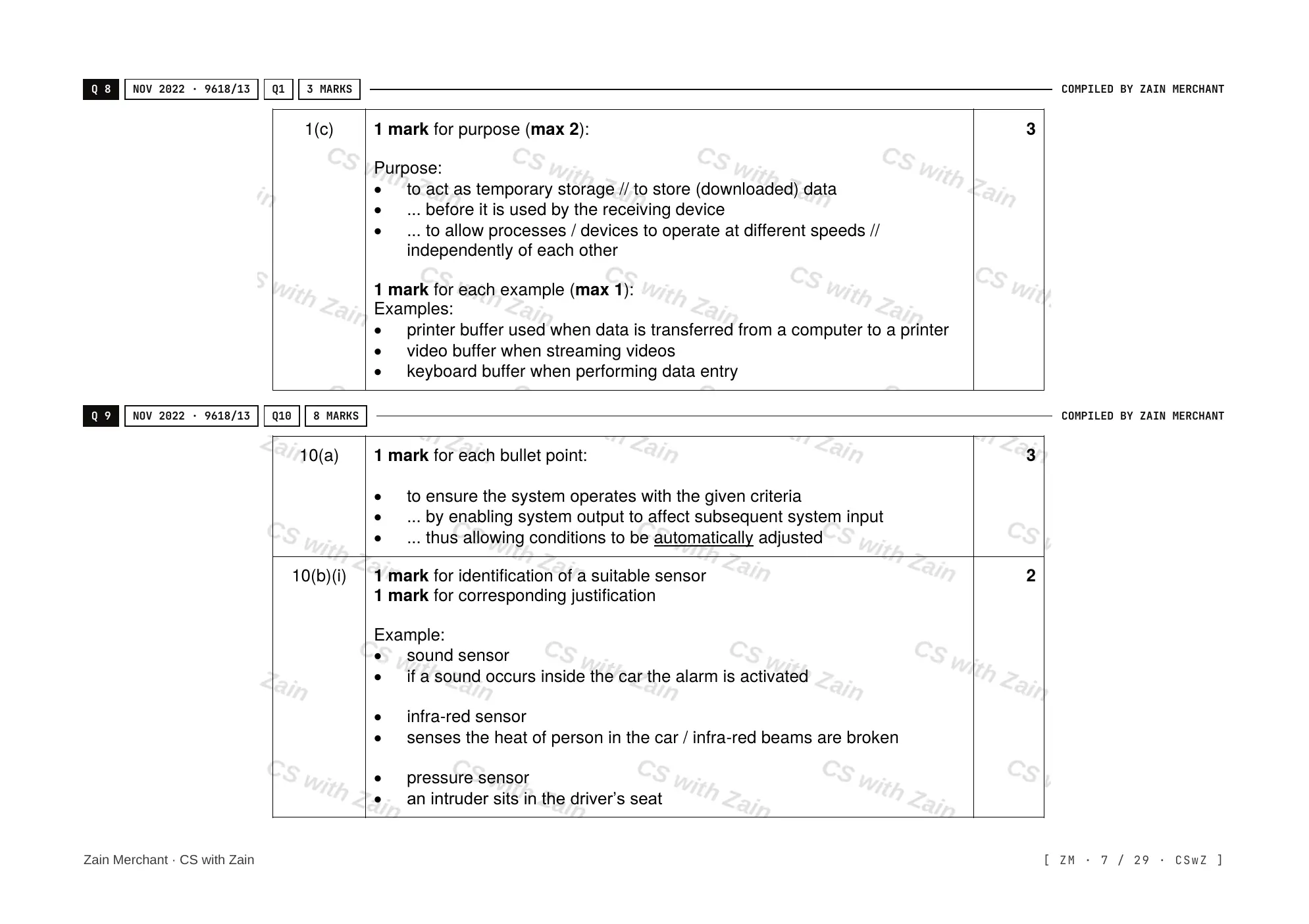 3.1 Computers and their components mark scheme, page 6