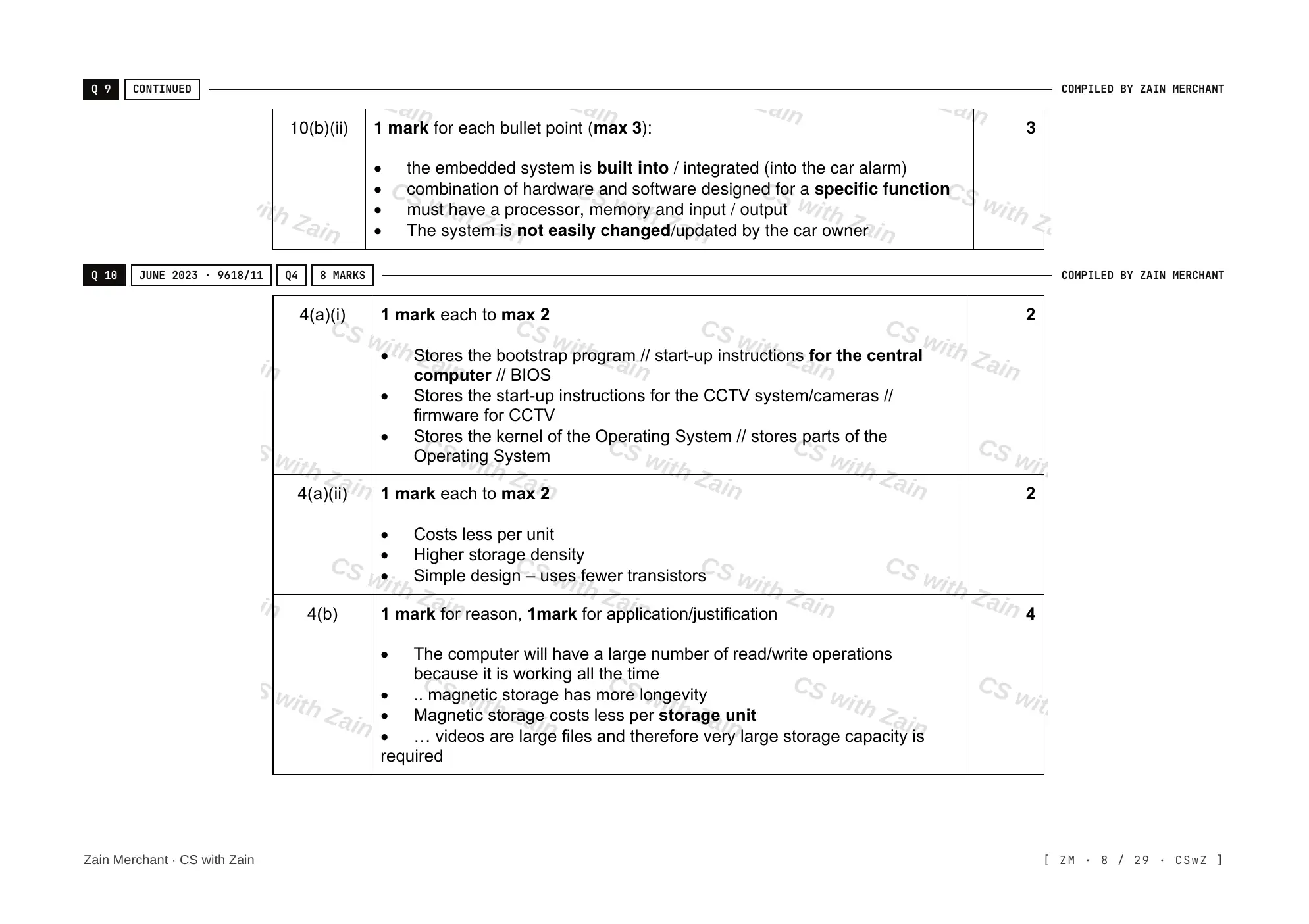 3.1 Computers and their components mark scheme, page 7