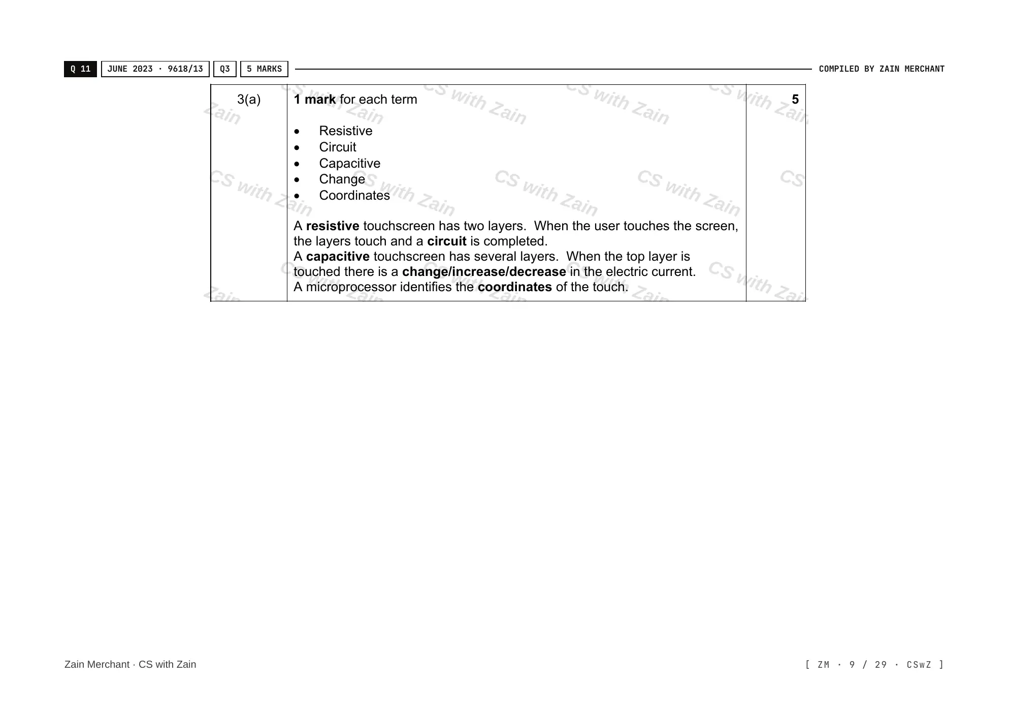 3.1 Computers and their components mark scheme, page 8