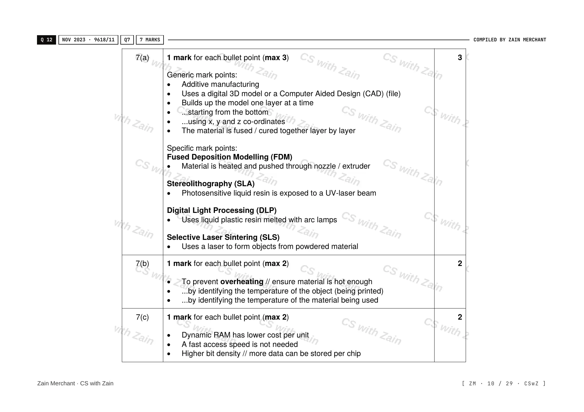 3.1 Computers and their components mark scheme, page 9