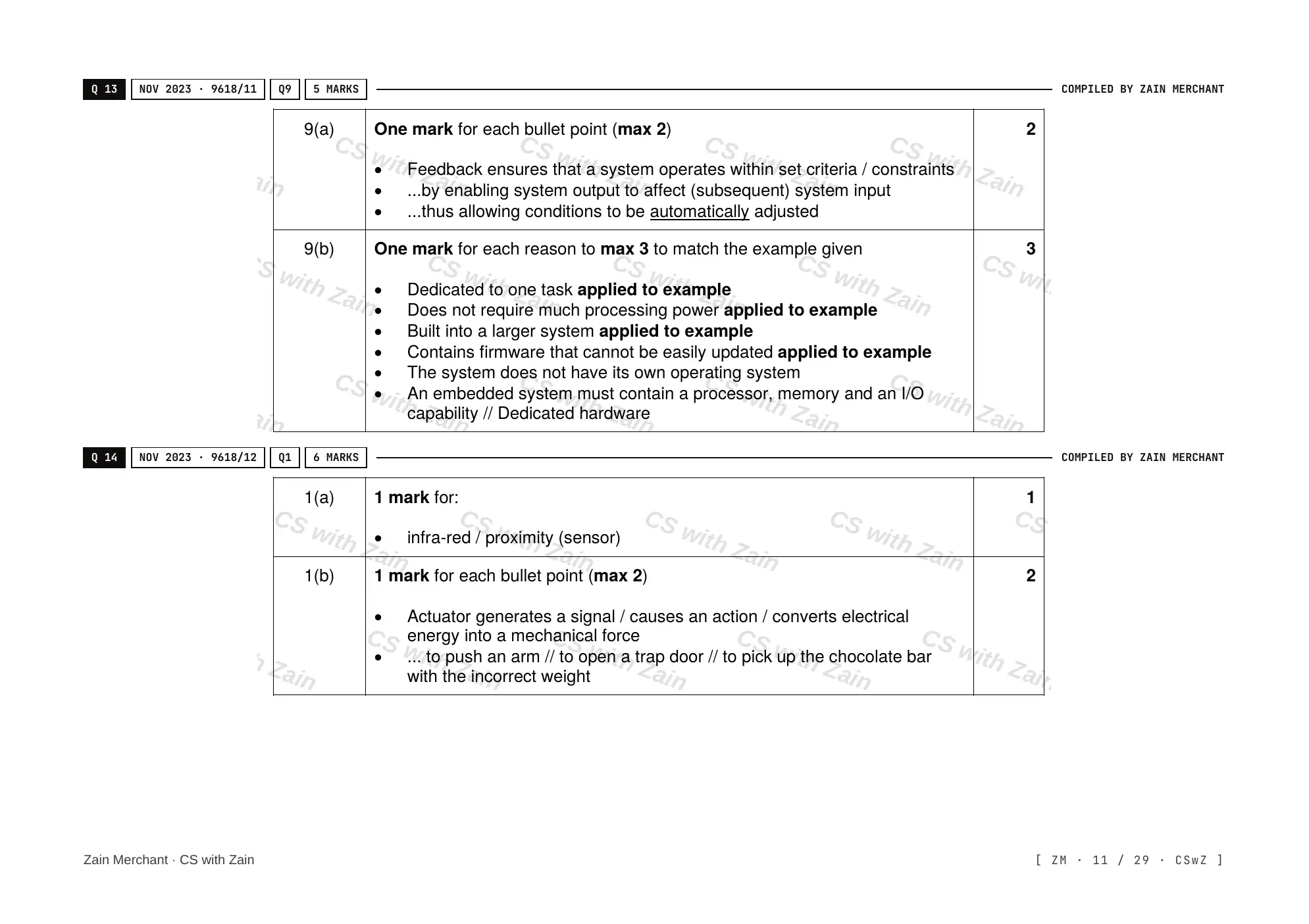 3.1 Computers and their components mark scheme, page 10