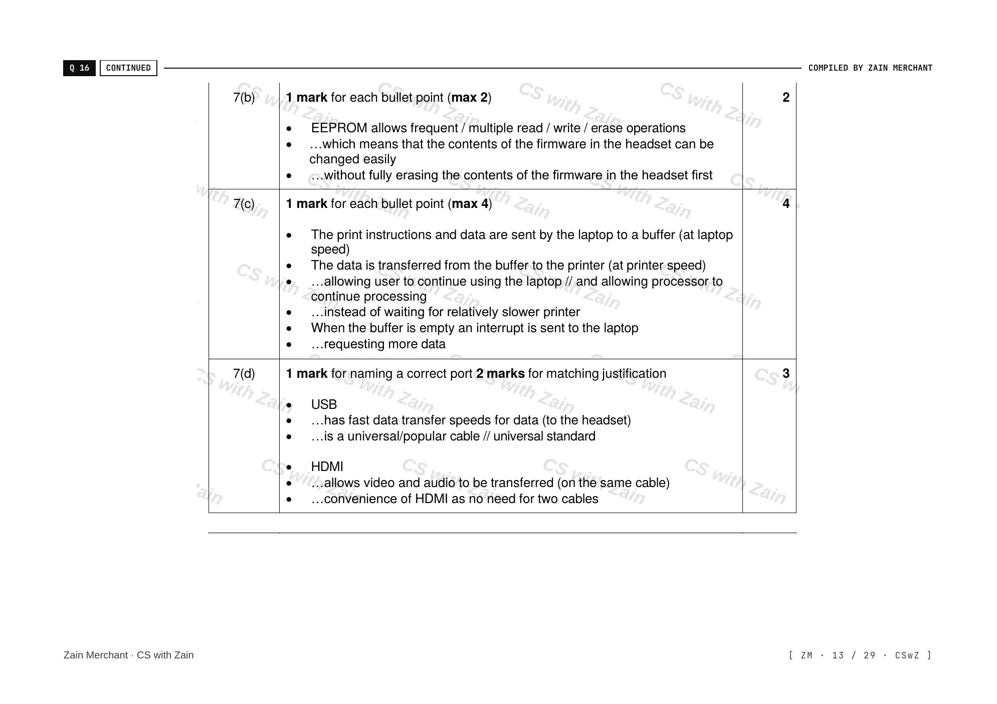 3.1 Computers and their components mark scheme, page 12