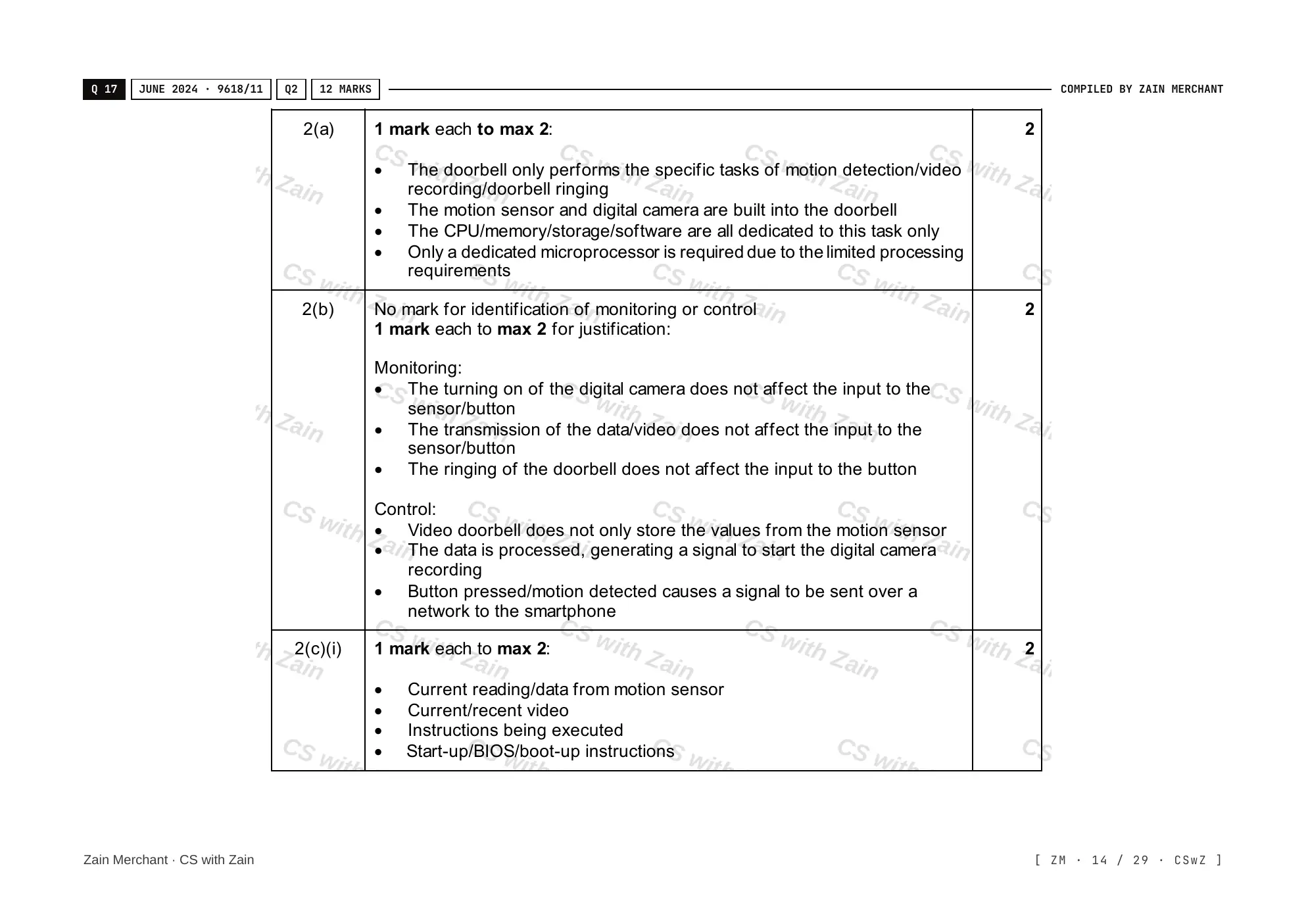 3.1 Computers and their components mark scheme, page 13