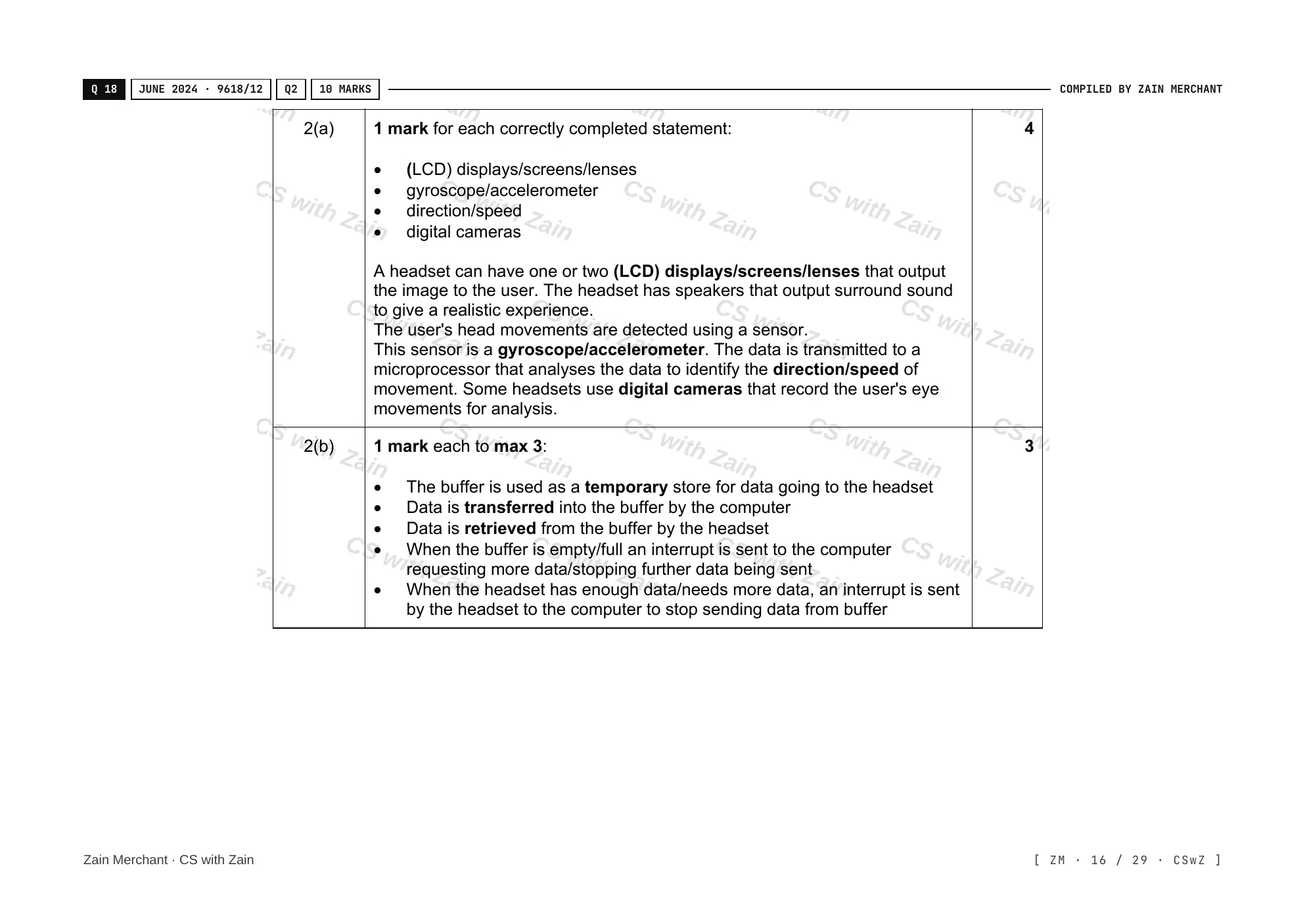 3.1 Computers and their components mark scheme, page 15