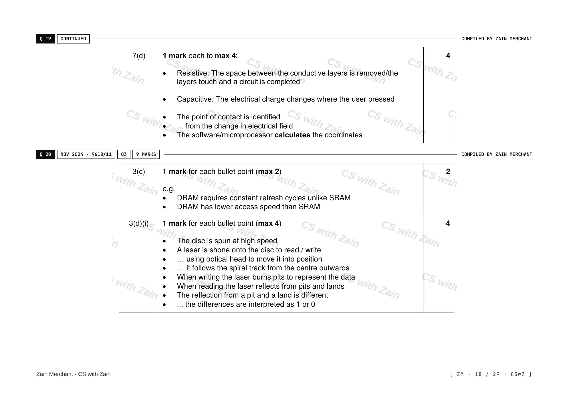 3.1 Computers and their components mark scheme, page 17