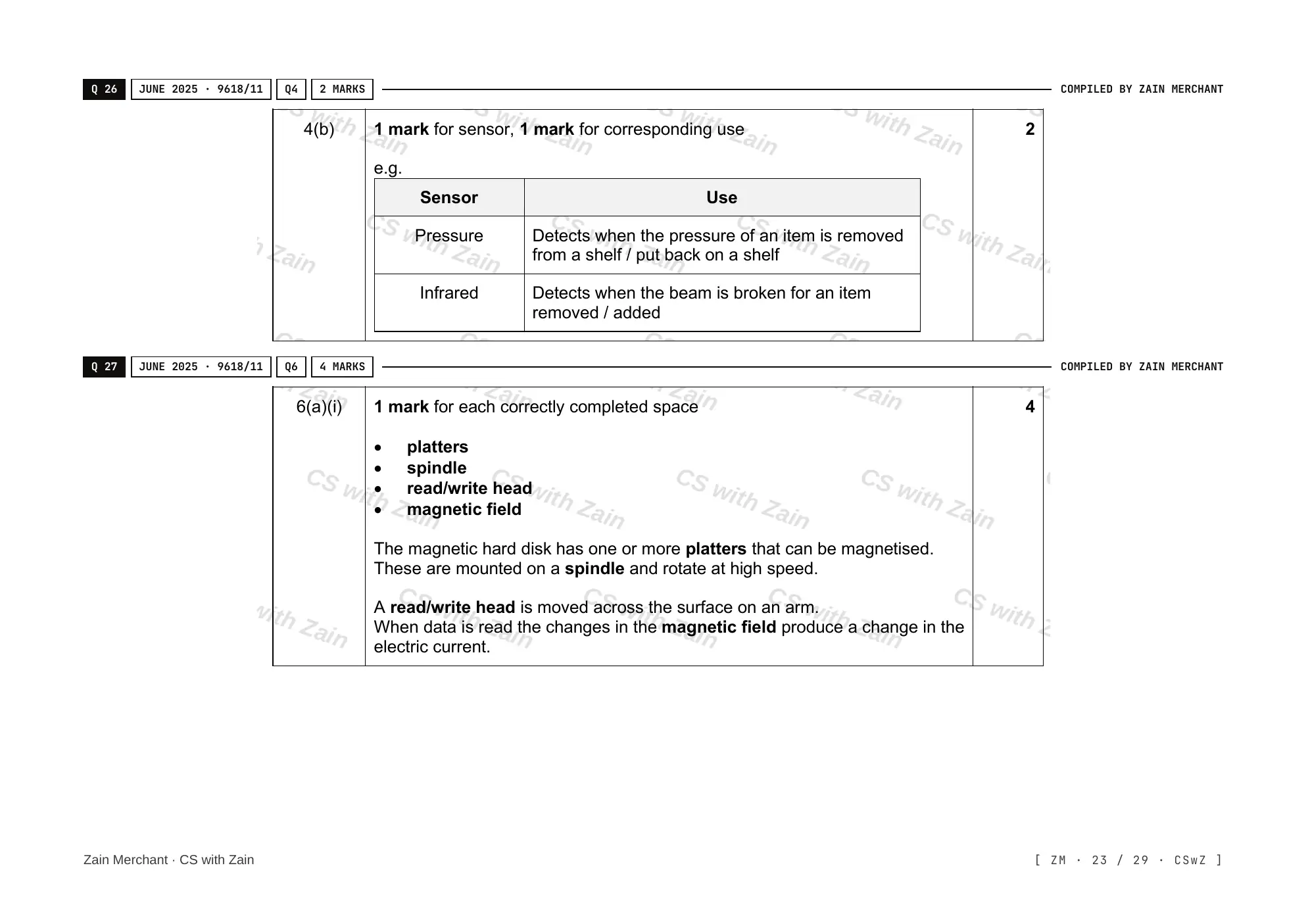 3.1 Computers and their components mark scheme, page 22