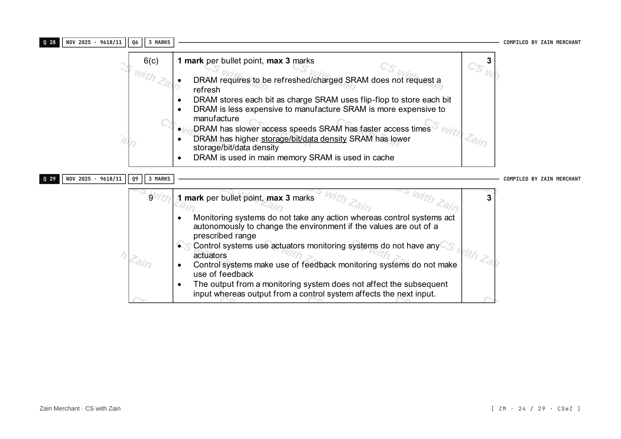 3.1 Computers and their components mark scheme, page 23