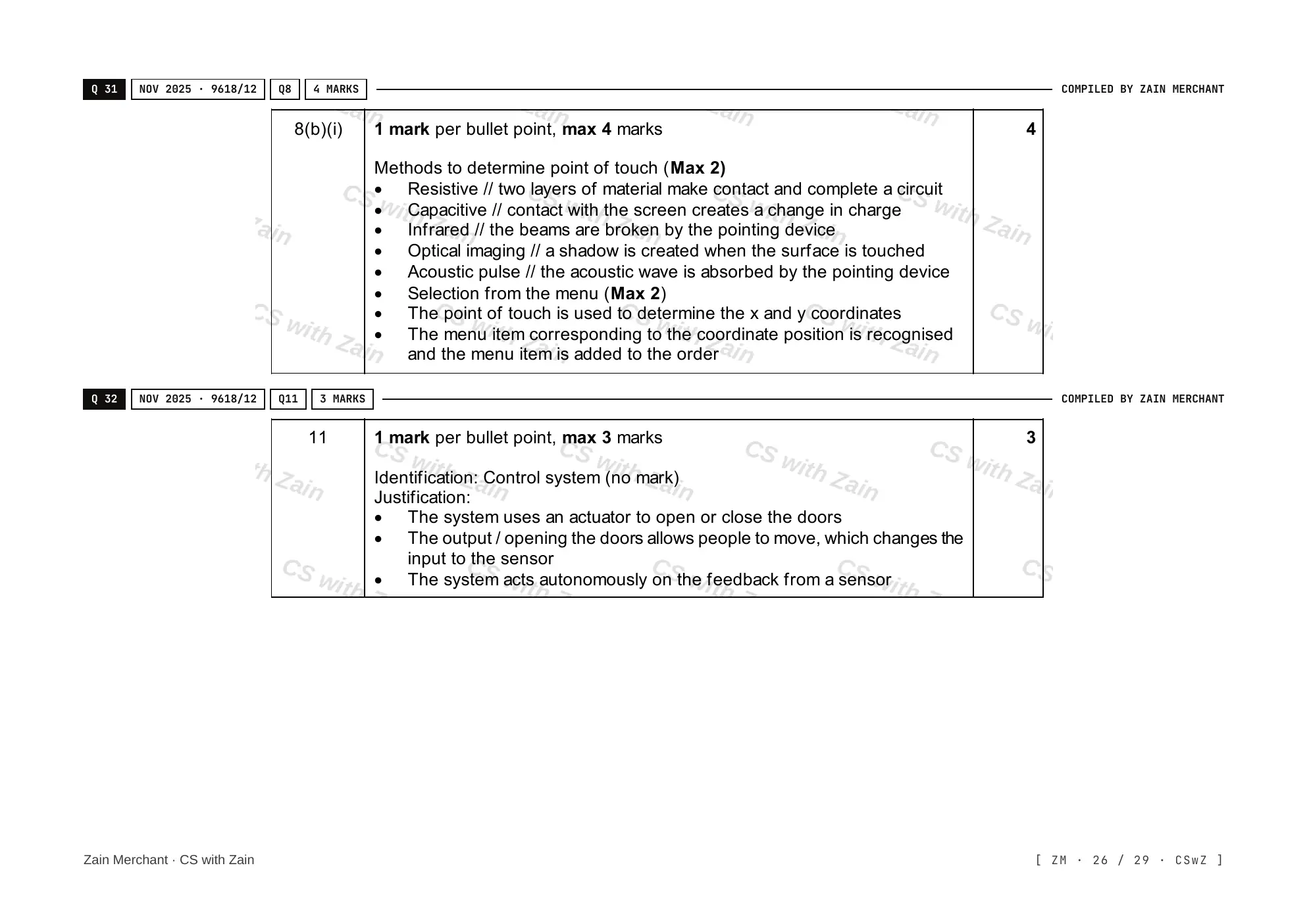 3.1 Computers and their components mark scheme, page 25