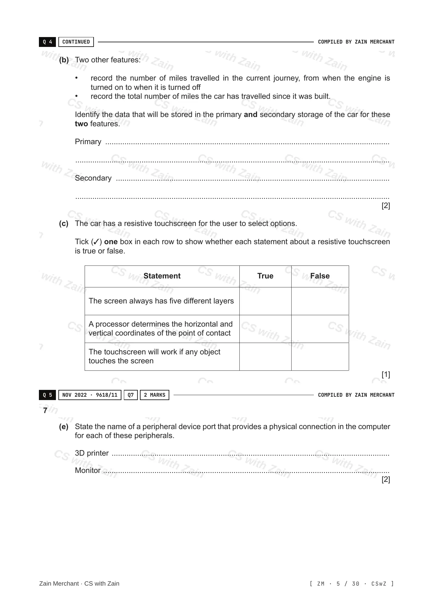 3.1 Computers and their components questions, page 4