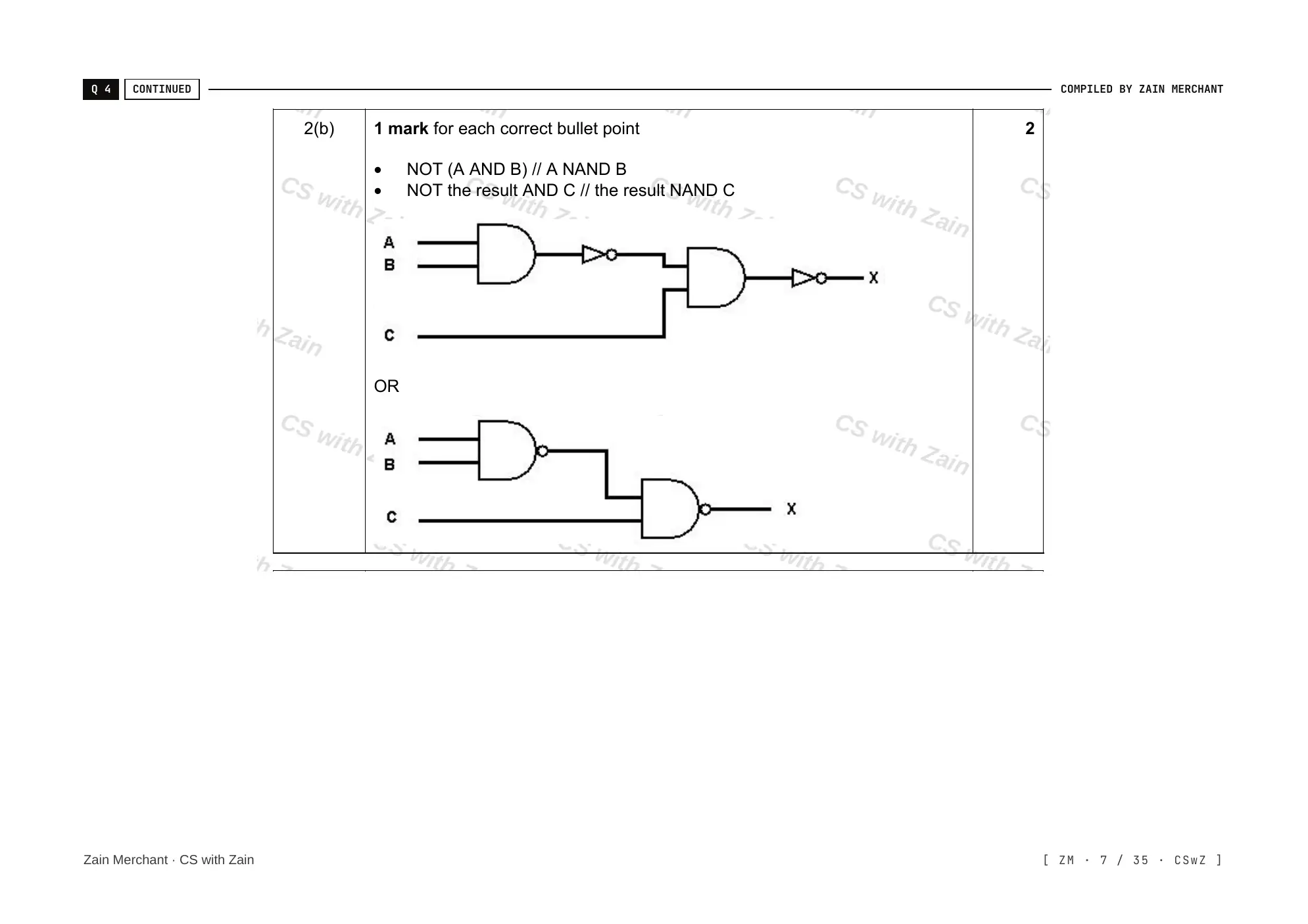 3.2 Logic Gates and Logic Circuits mark scheme, page 6