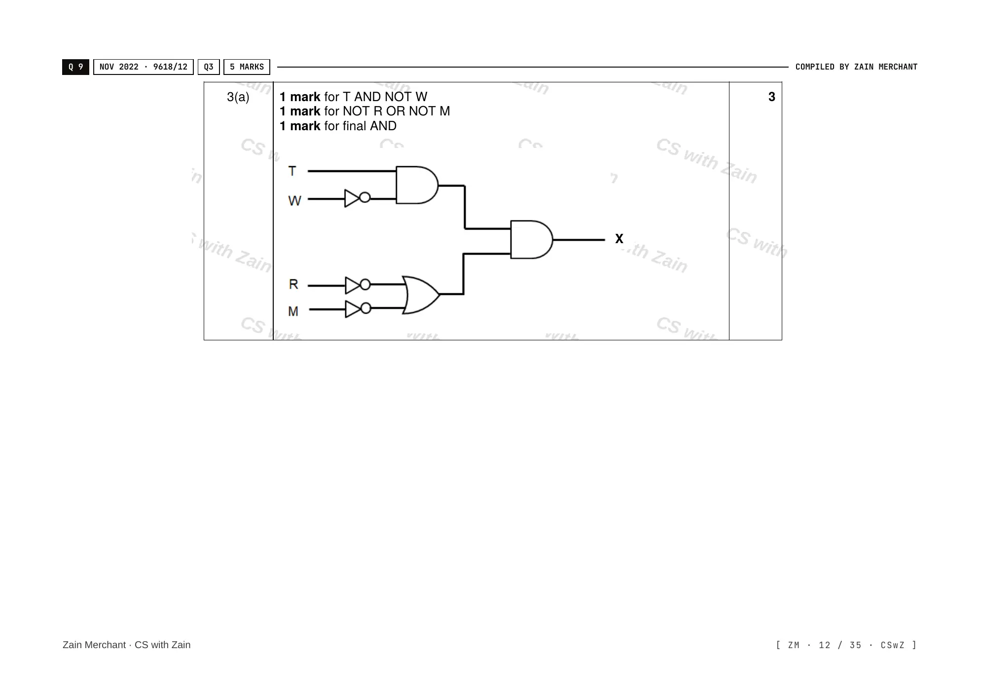 3.2 Logic Gates and Logic Circuits mark scheme, page 11