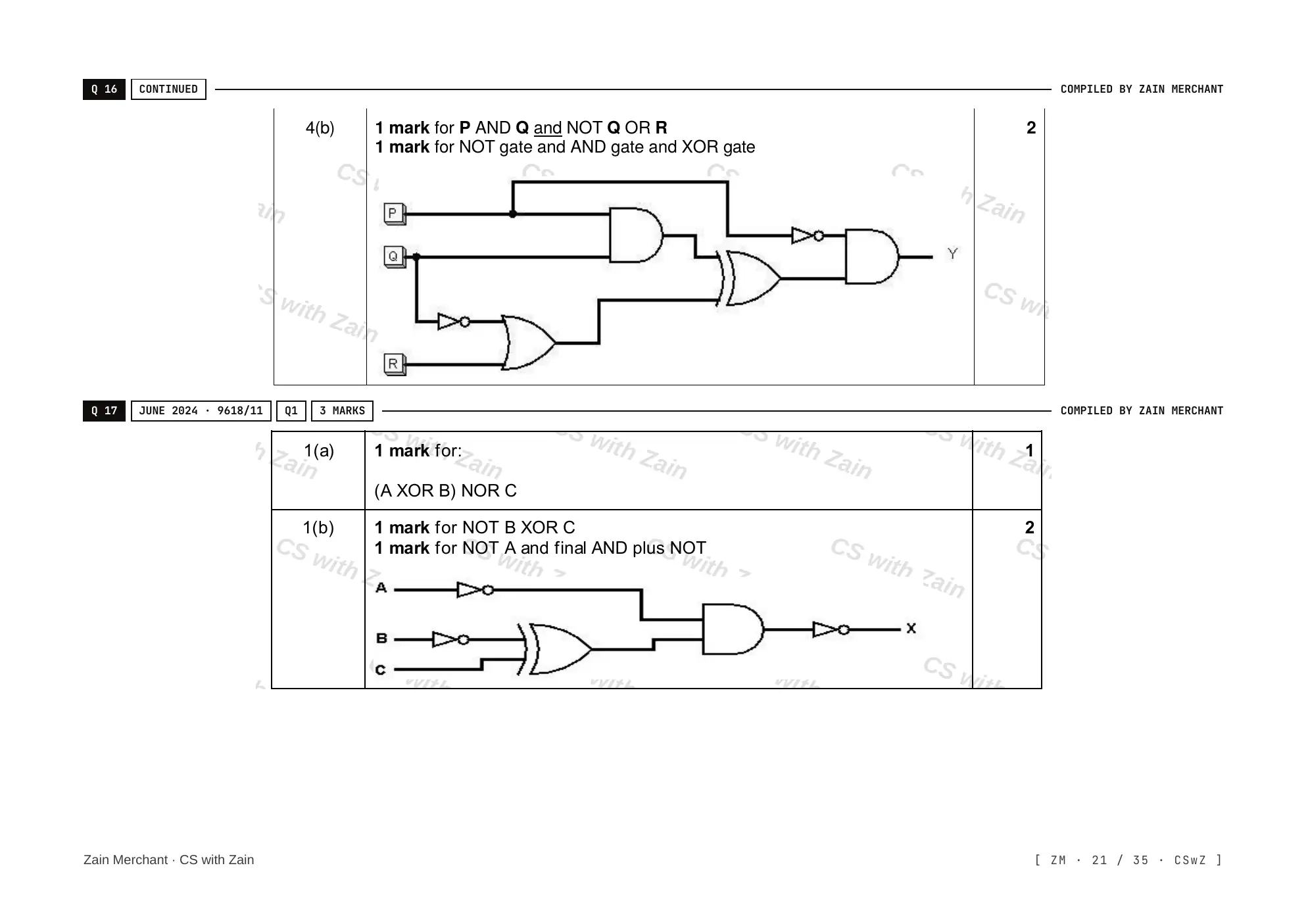 3.2 Logic Gates and Logic Circuits mark scheme, page 20