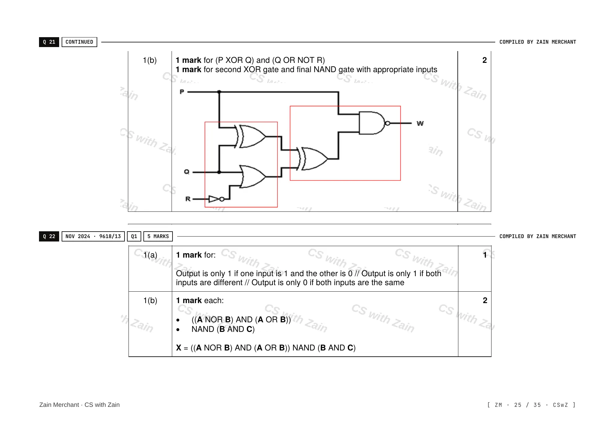 3.2 Logic Gates and Logic Circuits mark scheme, page 24