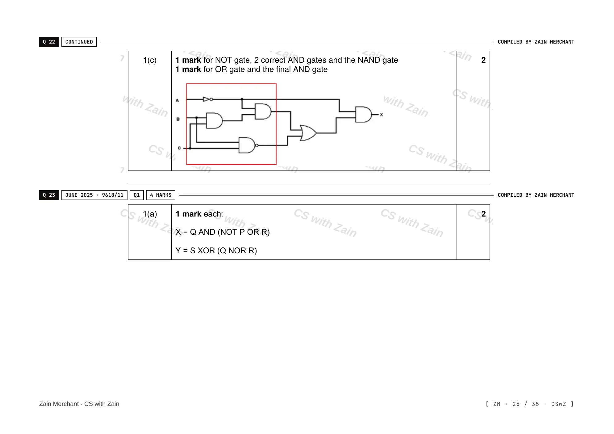 3.2 Logic Gates and Logic Circuits mark scheme, page 25