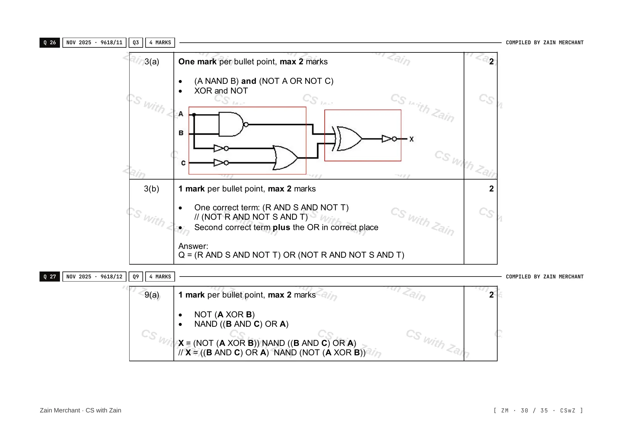 3.2 Logic Gates and Logic Circuits mark scheme, page 29