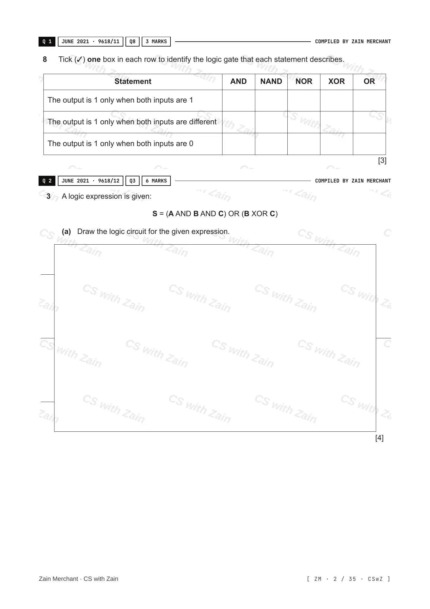 3.2 Logic Gates and Logic Circuits questions, page 1