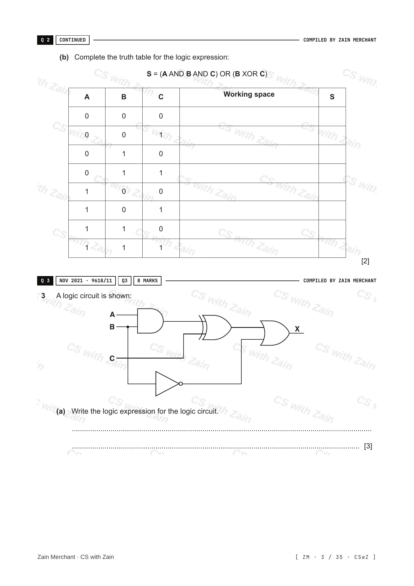 3.2 Logic Gates and Logic Circuits questions, page 2