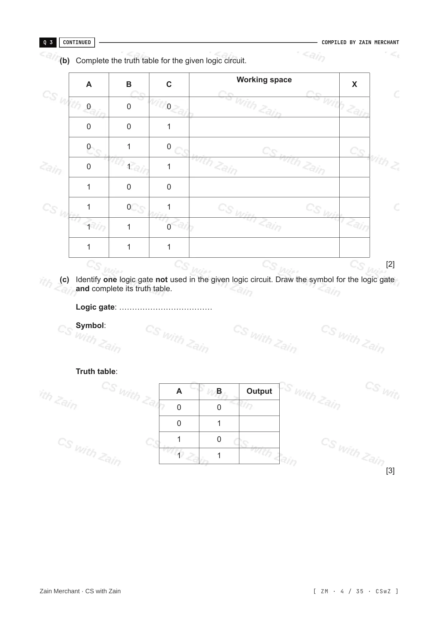 3.2 Logic Gates and Logic Circuits questions, page 3