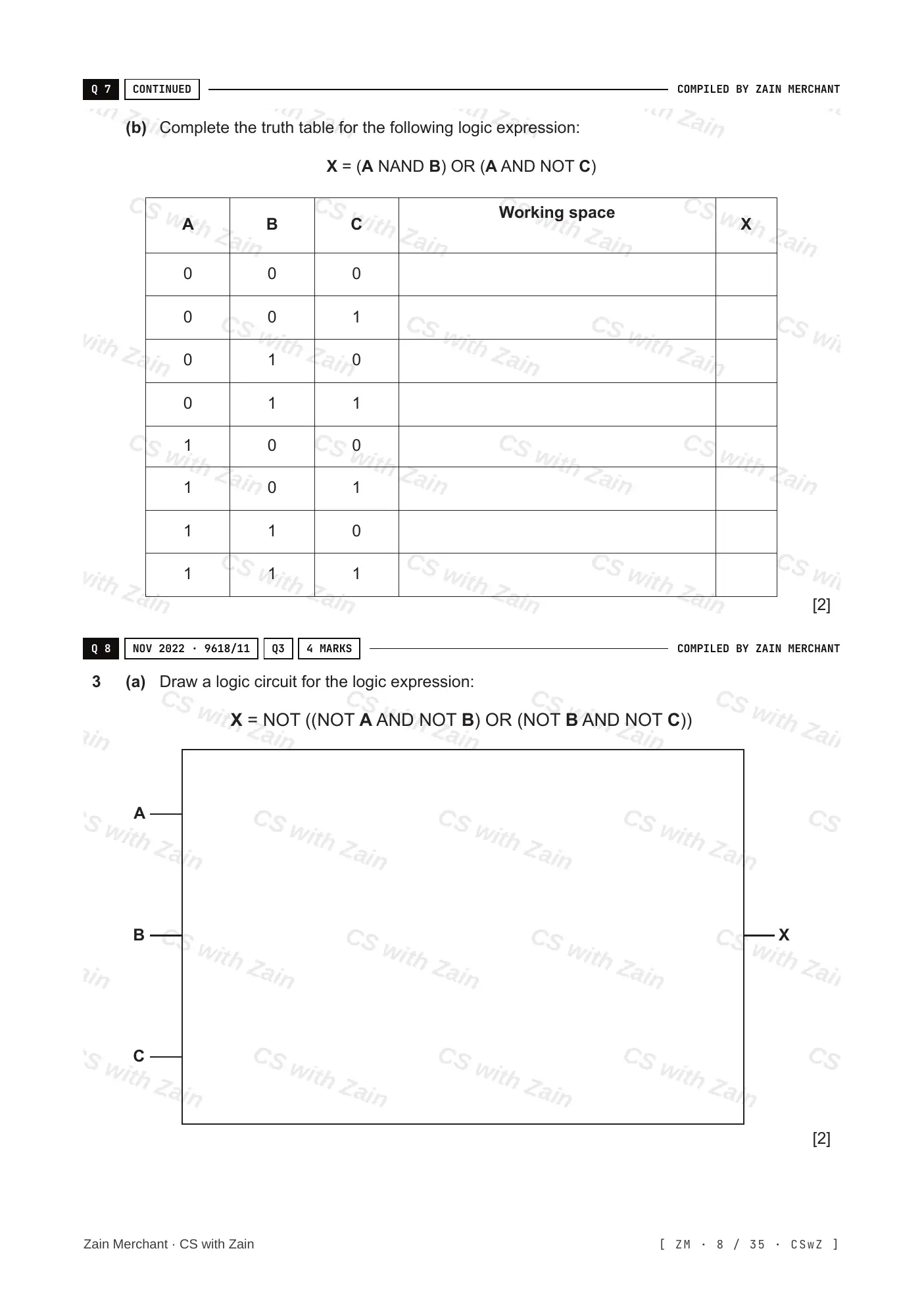 3.2 Logic Gates and Logic Circuits questions, page 7