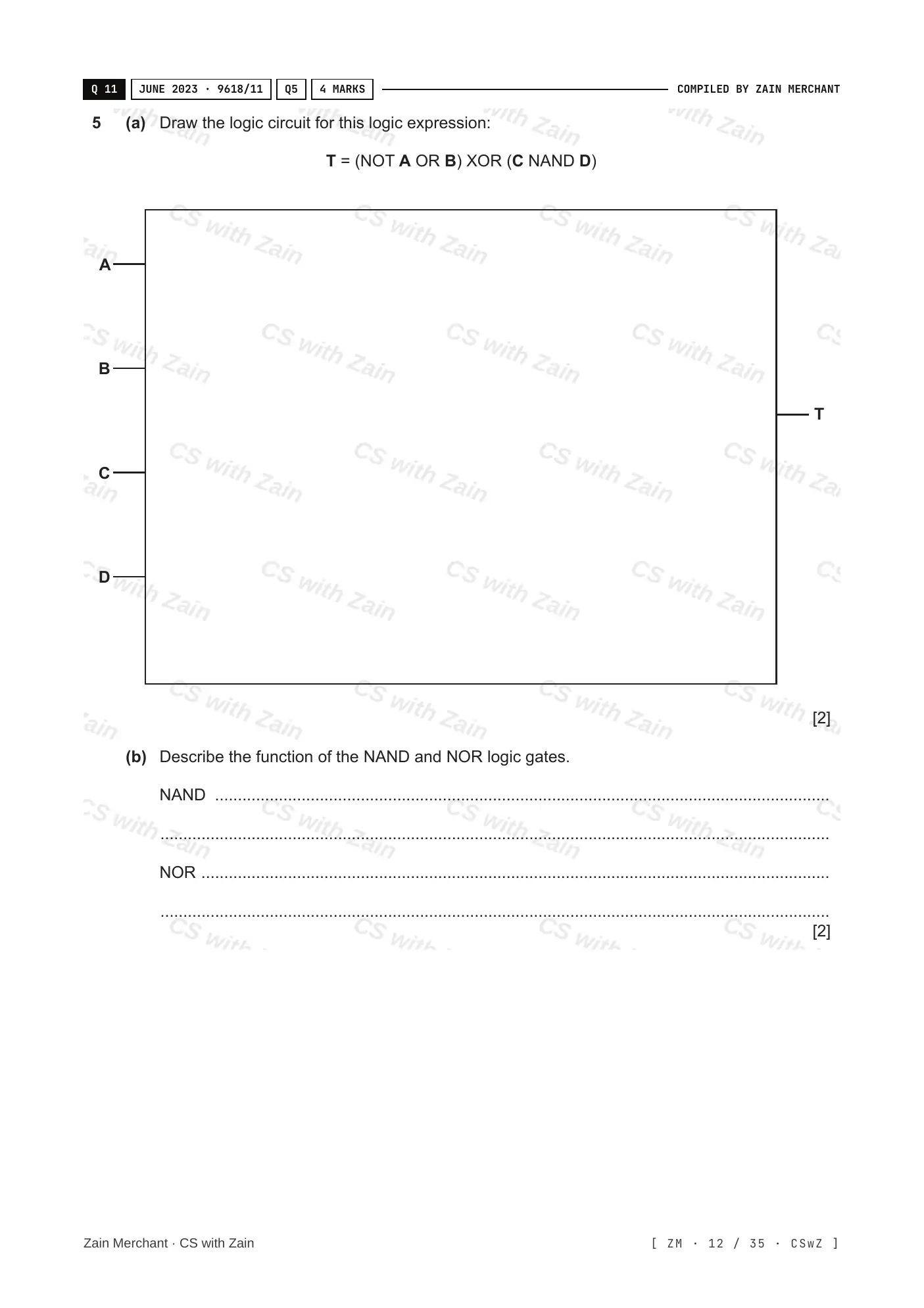 3.2 Logic Gates and Logic Circuits questions, page 11