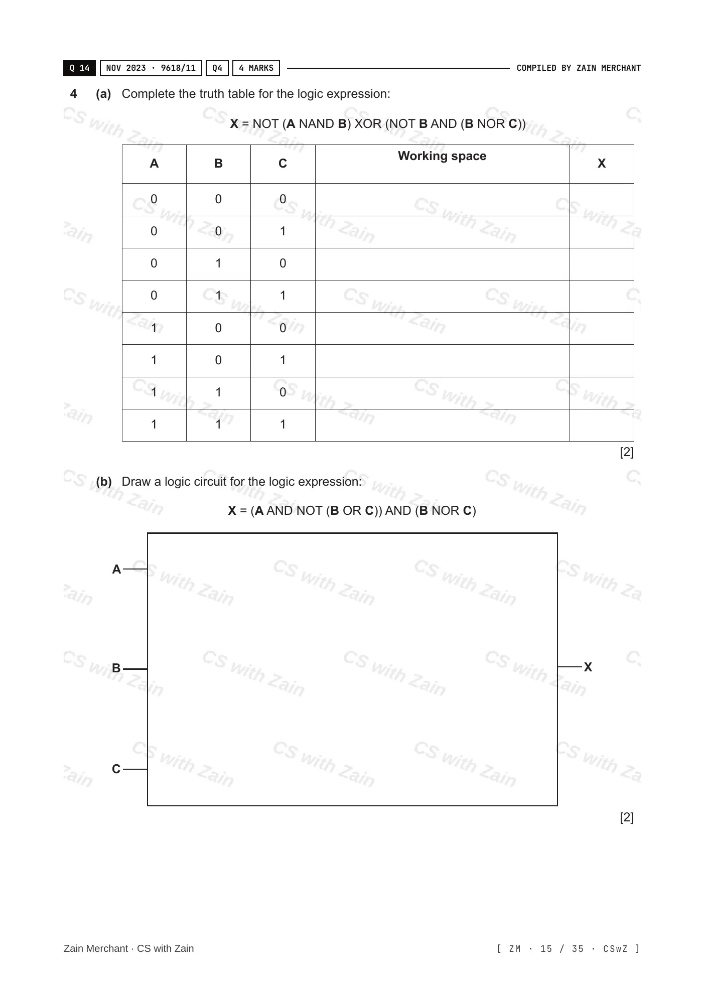 3.2 Logic Gates and Logic Circuits questions, page 14