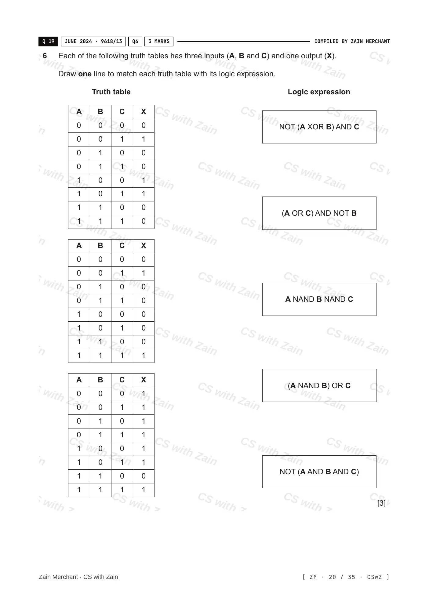 3.2 Logic Gates and Logic Circuits questions, page 19
