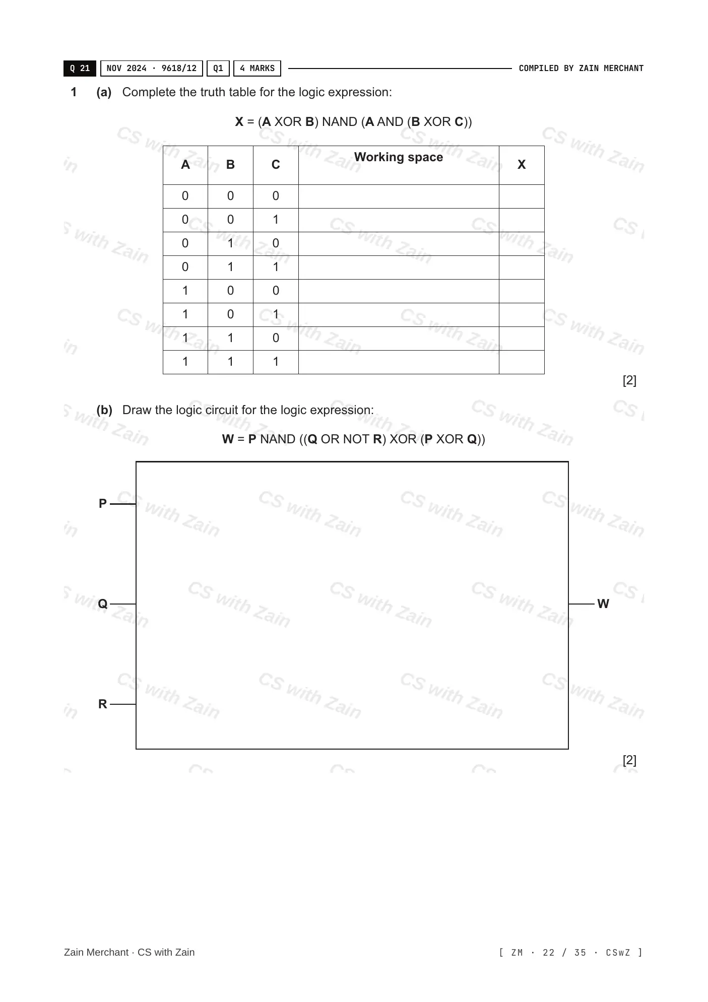 3.2 Logic Gates and Logic Circuits questions, page 21