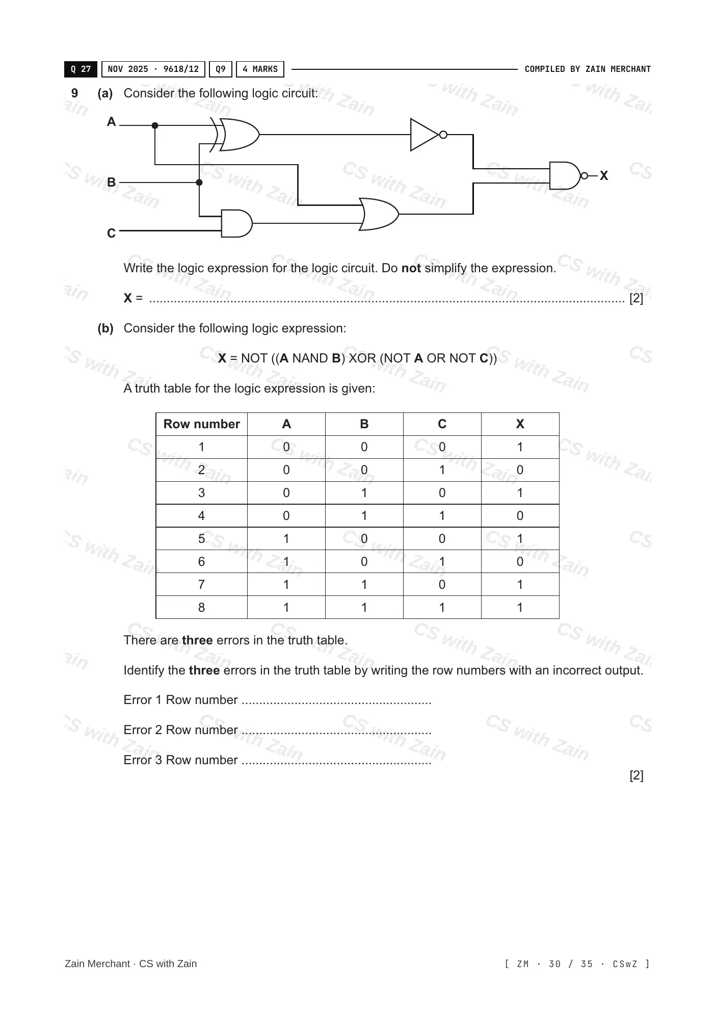 3.2 Logic Gates and Logic Circuits questions, page 29