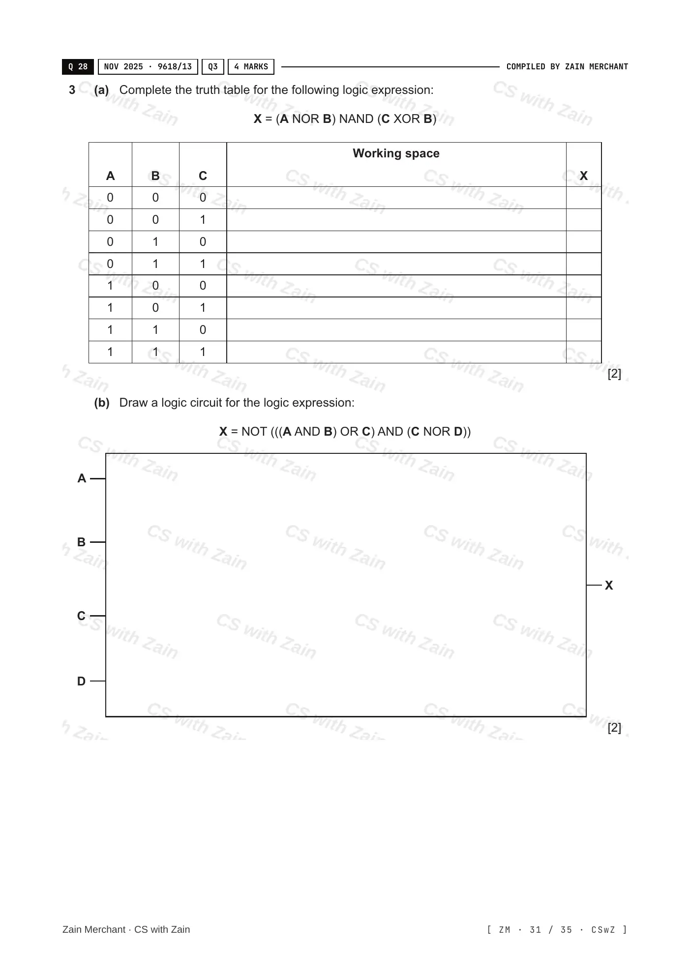 3.2 Logic Gates and Logic Circuits questions, page 30