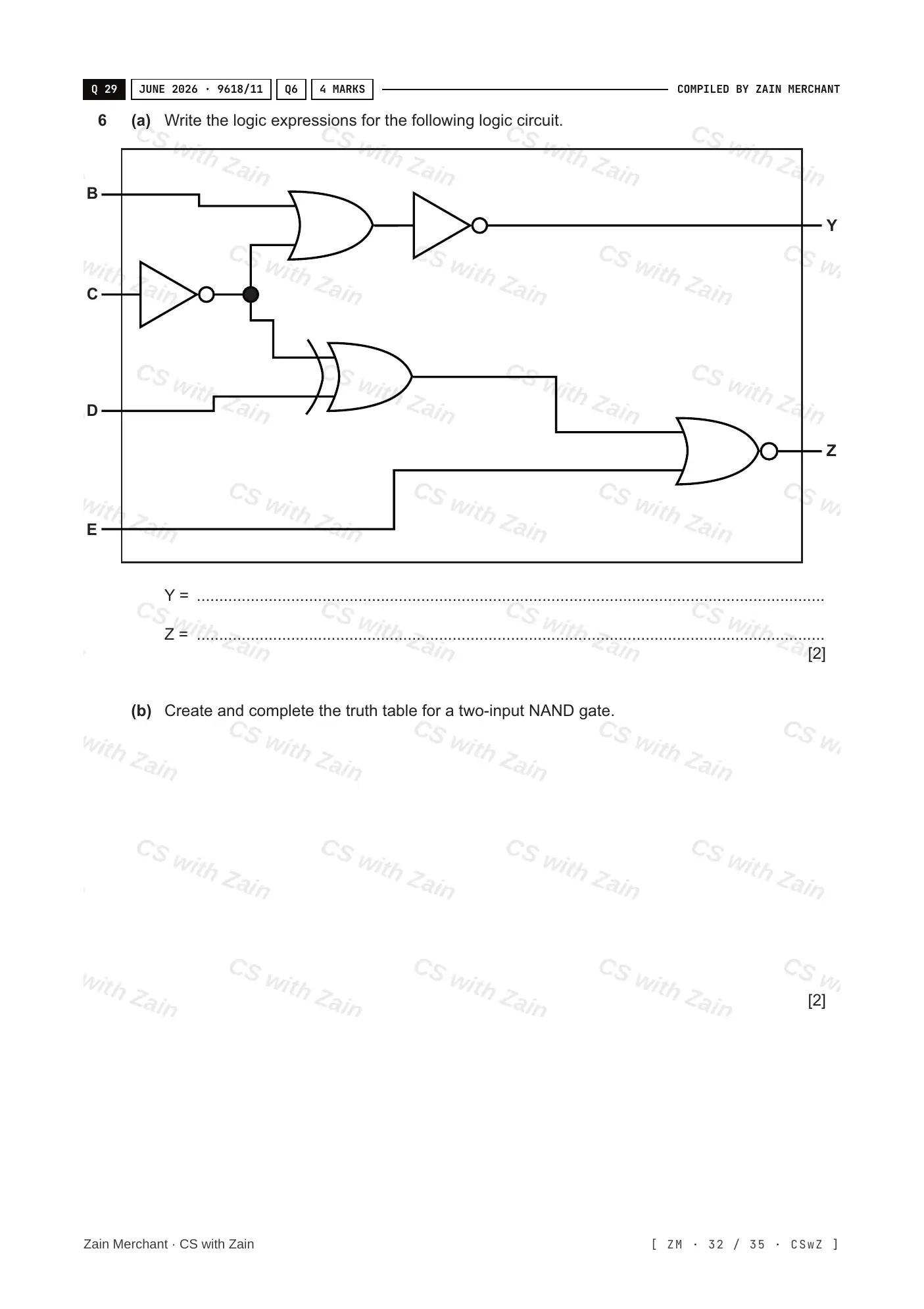 3.2 Logic Gates and Logic Circuits questions, page 31